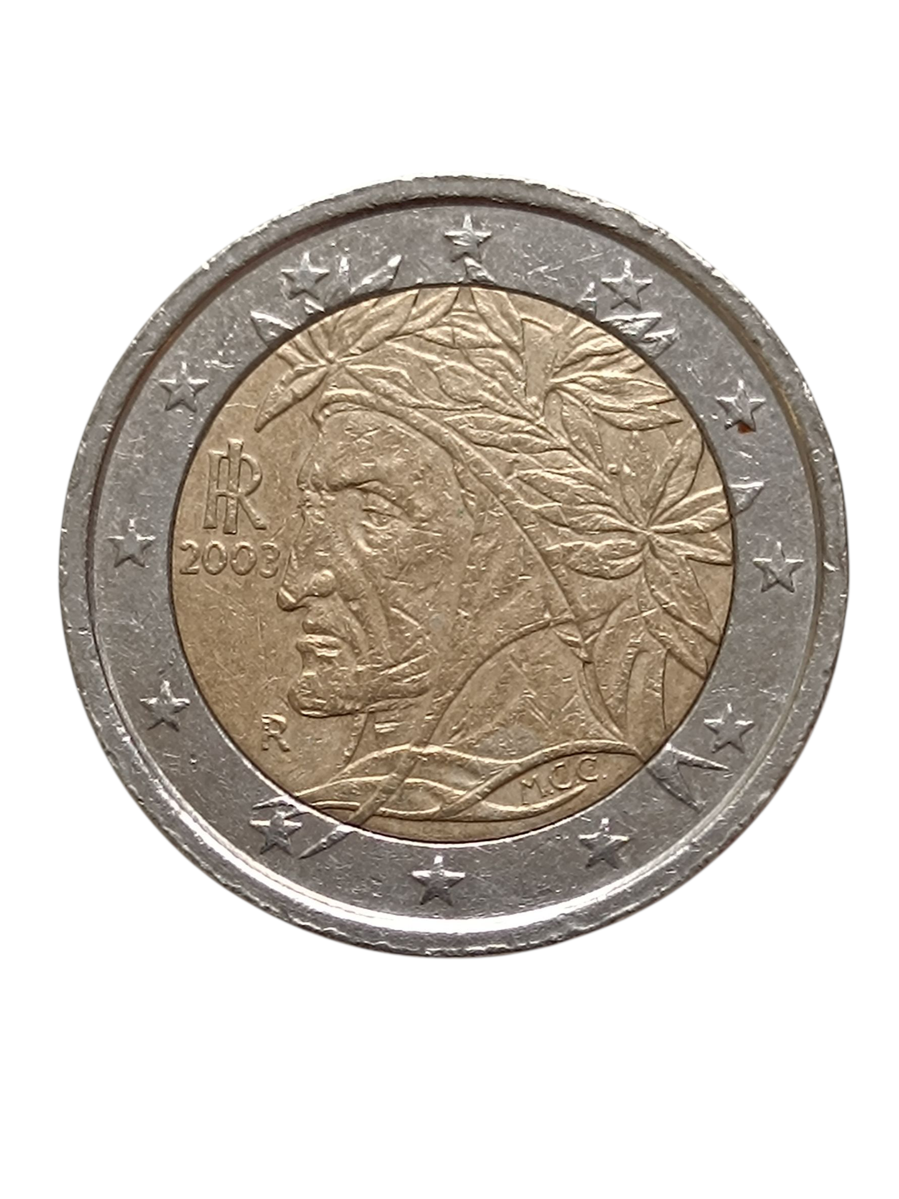 Moneda 2 € Italia Dante – Error de acuñación leve, pieza única para coleccionistas