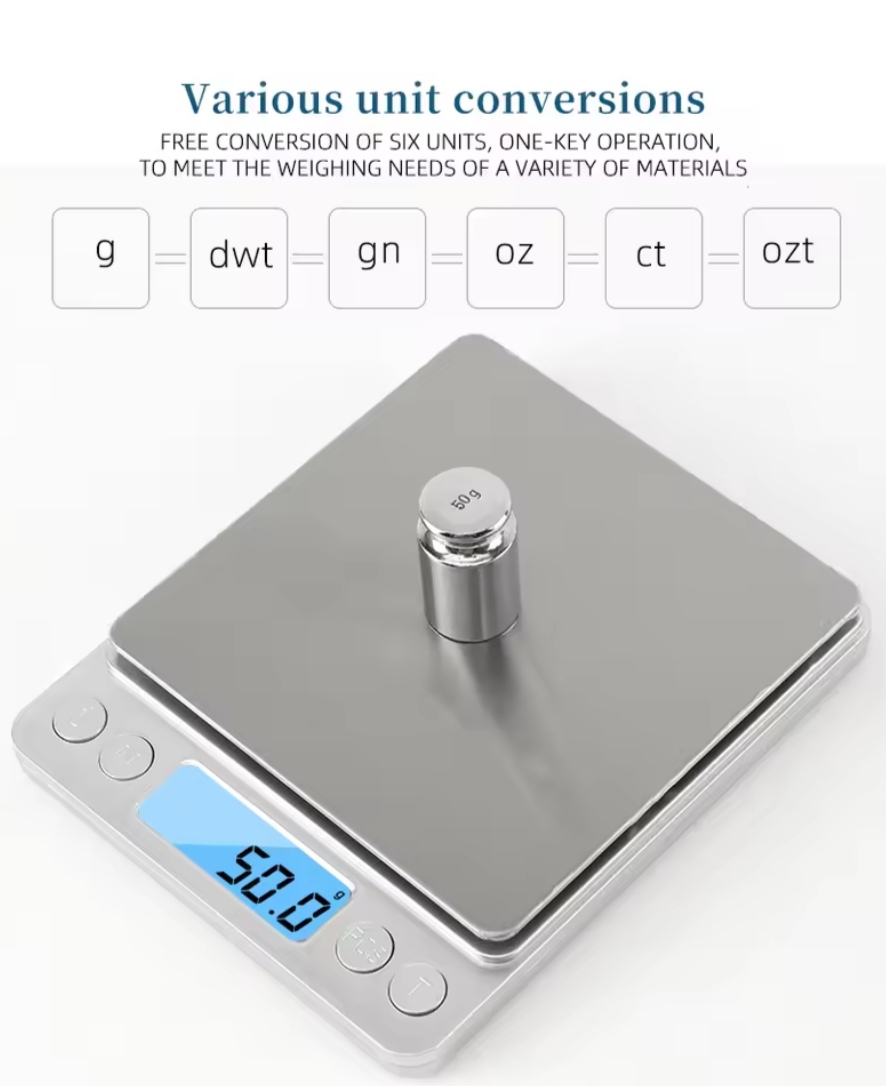 Balanza Digital de Cocina Alta Precisión 0,1g a 3kg Acero Inoxidable con Pantalla LCD y Función Tara