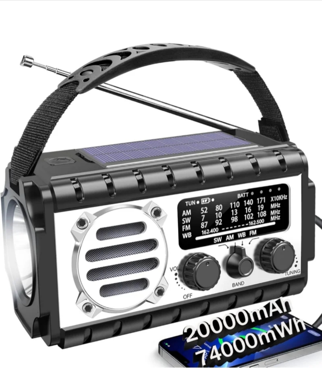 Radio Emergencia 20000 mAh Crank Solar AM/FM/NOAA