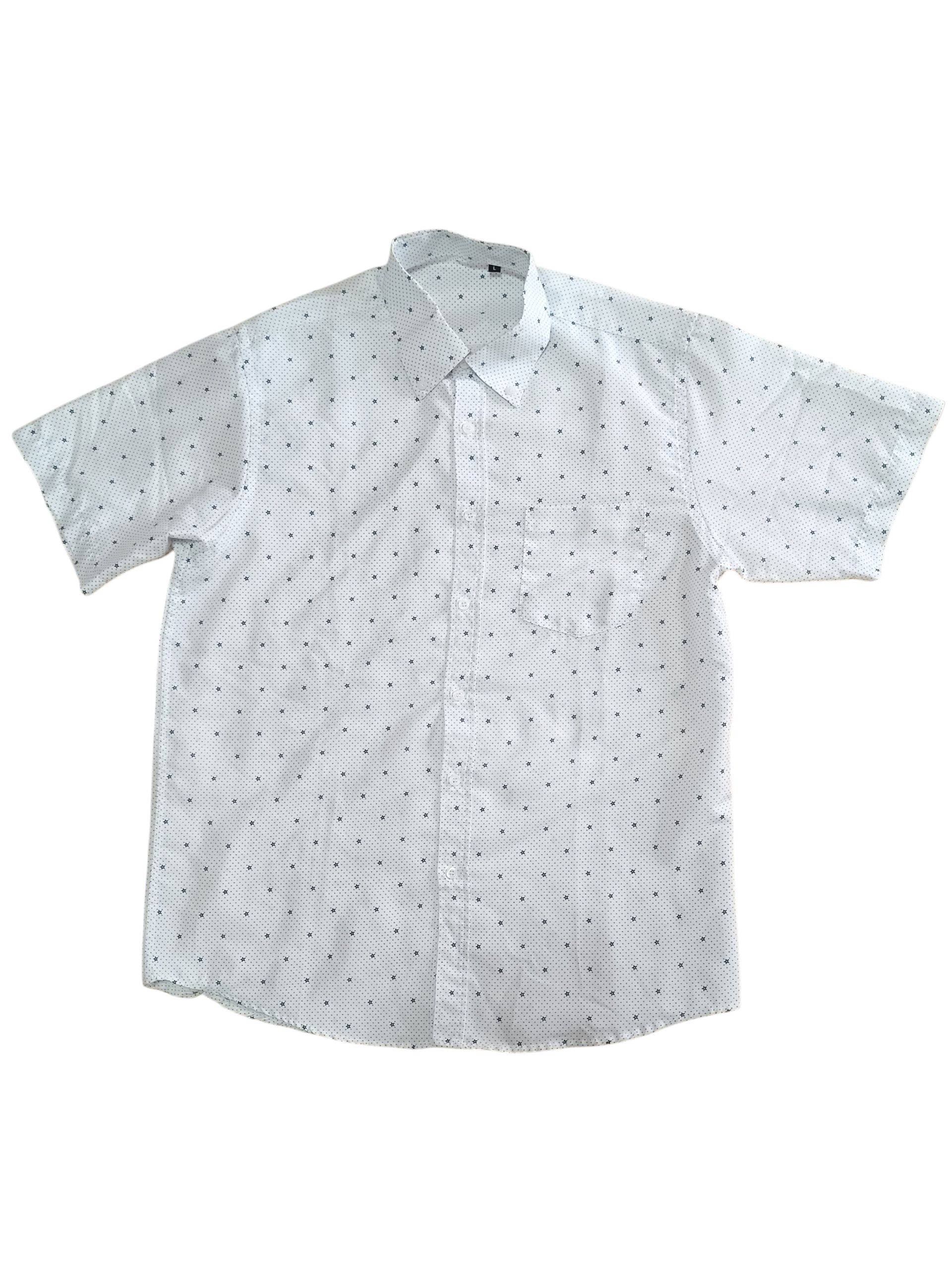Camisa blanca hombre L — Estrellas negras, semi-nueva