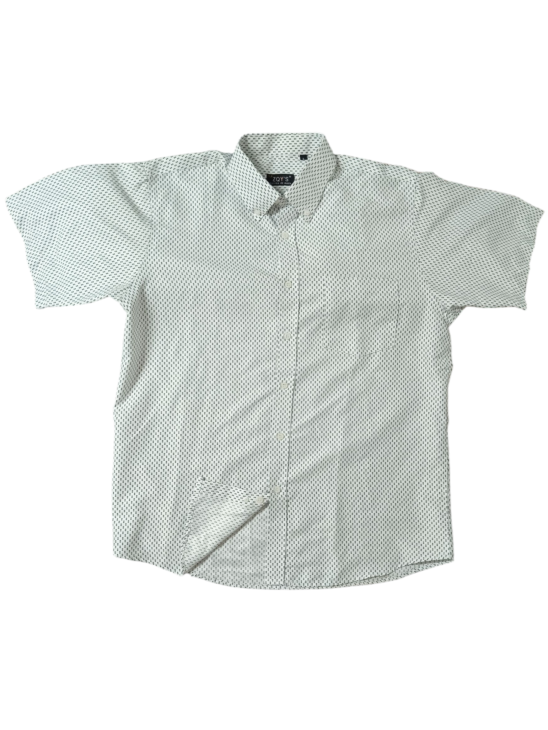 Camisa ZQY'S hombre L — blanca con lunares negros, semi-nueva.