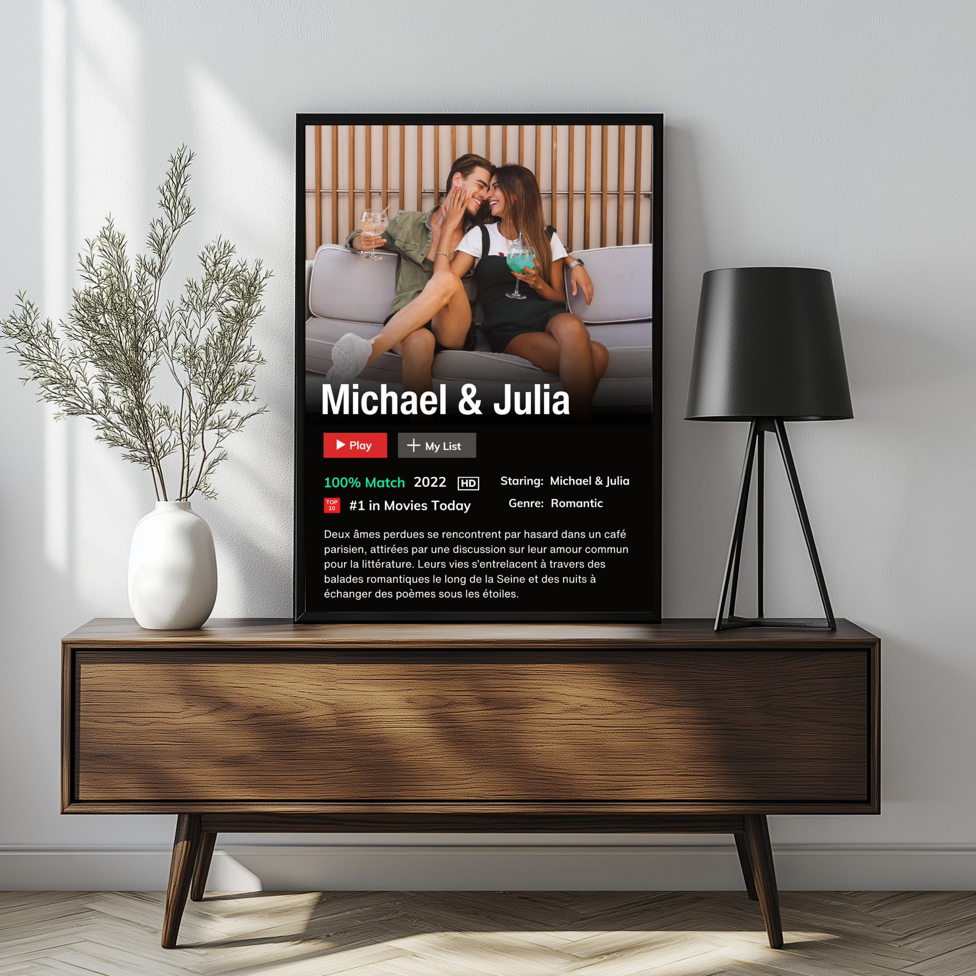 Affiches personnalisables couples avec photo inspiration netflix, poster personnalisé film, Affiche de film personnalisée Cadeau pour couple Famille affiche de film