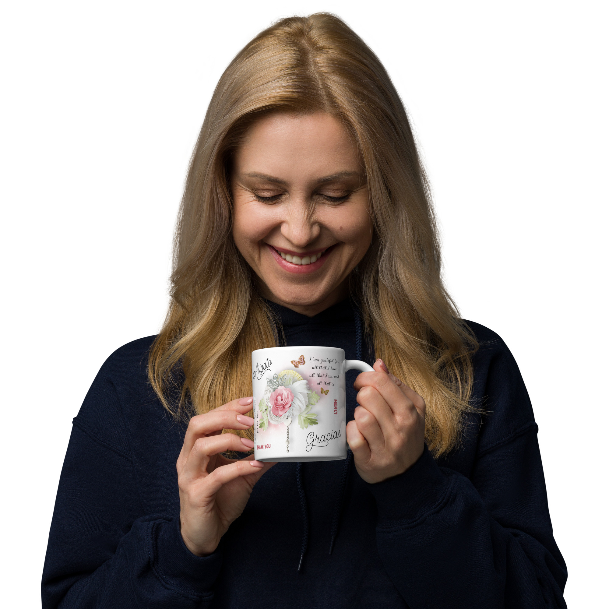 Mugs céramique Gratitude " Arigato" motif florale avec papillons 325ml