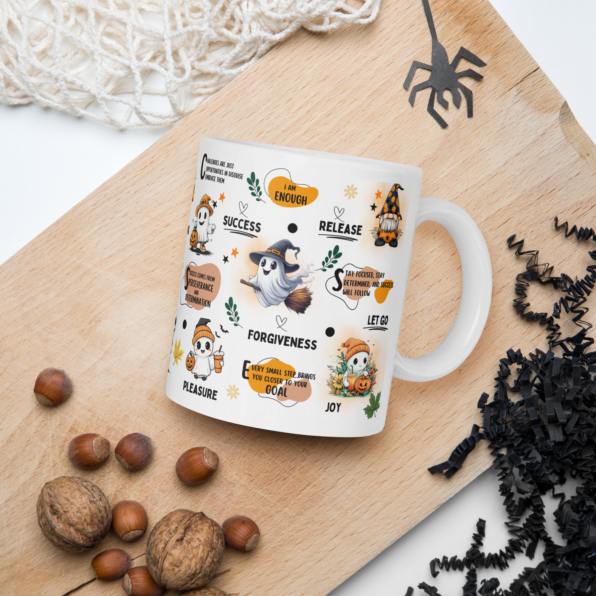 Mugs céramique motif fantôme avec phrases positives 325ml