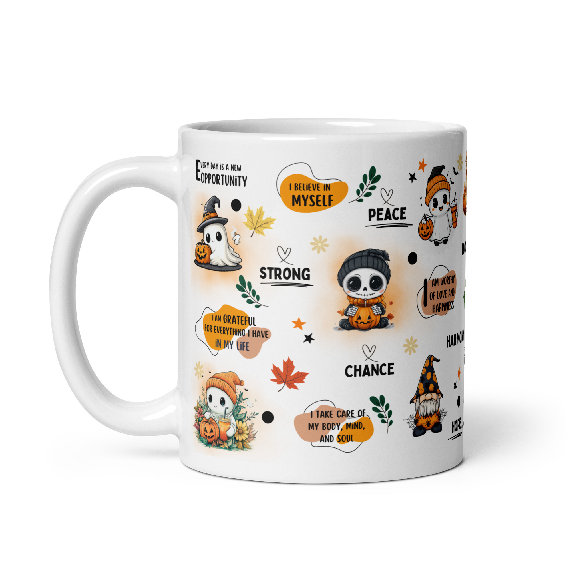 Mugs céramique motif fantôme avec phrases positives 325ml