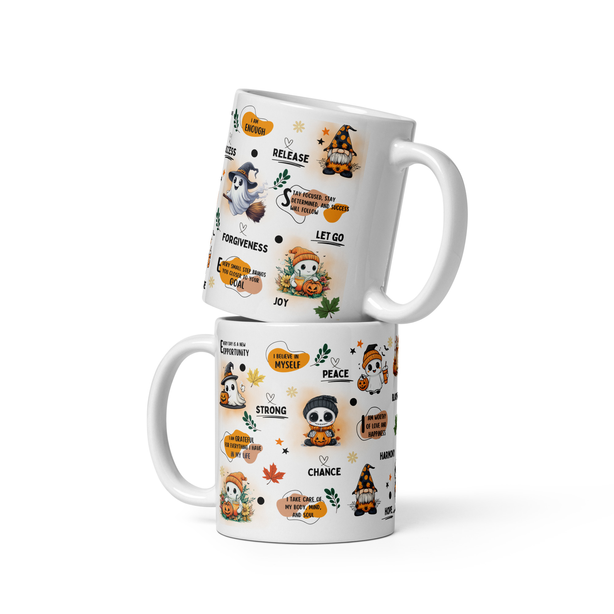 Mugs céramique motif fantôme avec phrases positives 325ml
