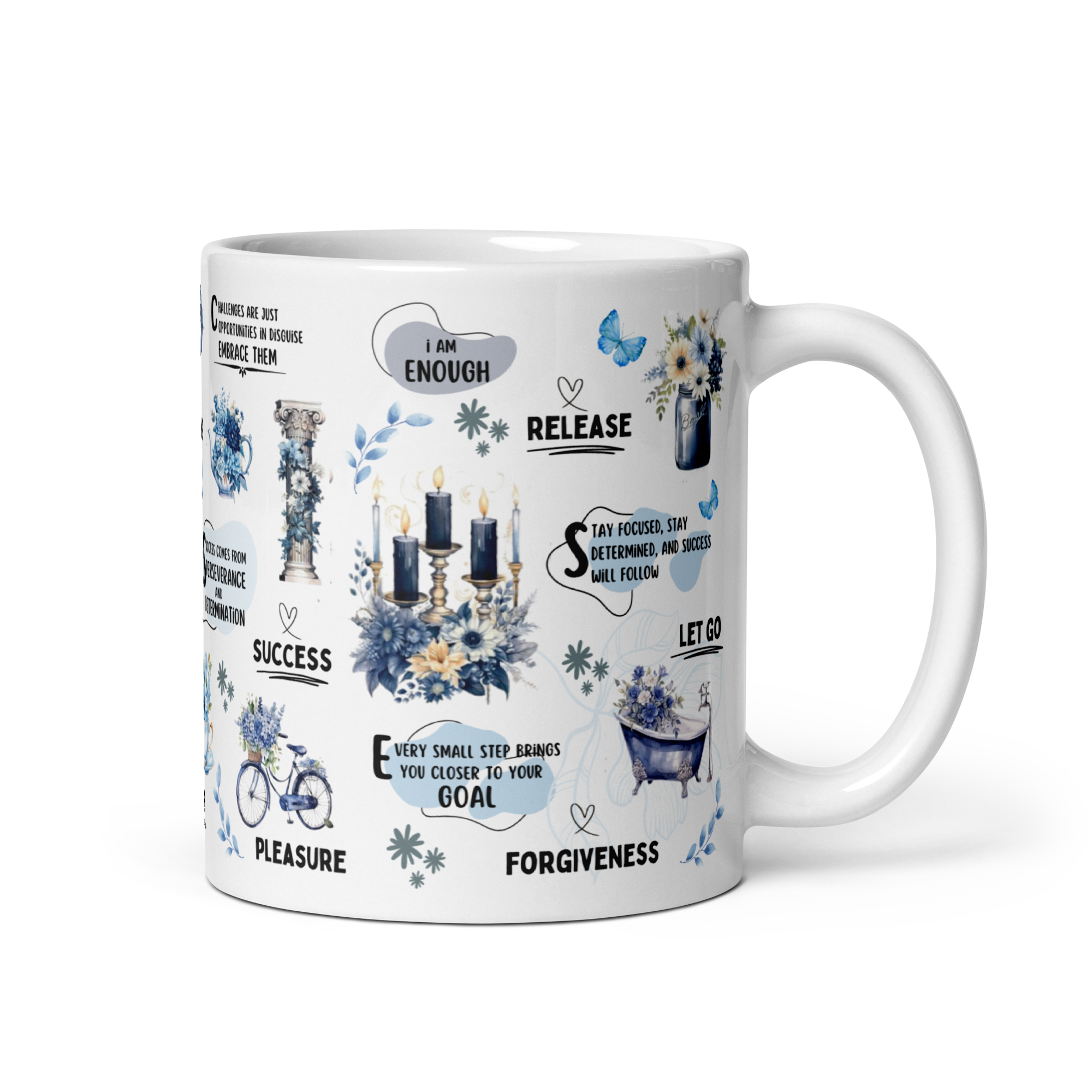 Mugs céramique Winter "positive mindset" motifs bleuté élégant et affirmations positives 325ml