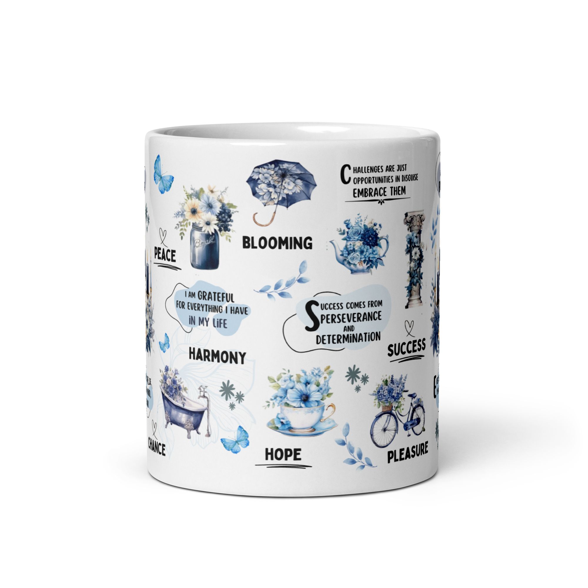 Mugs céramique Winter "positive mindset" motifs bleuté élégant et affirmations positives 325ml