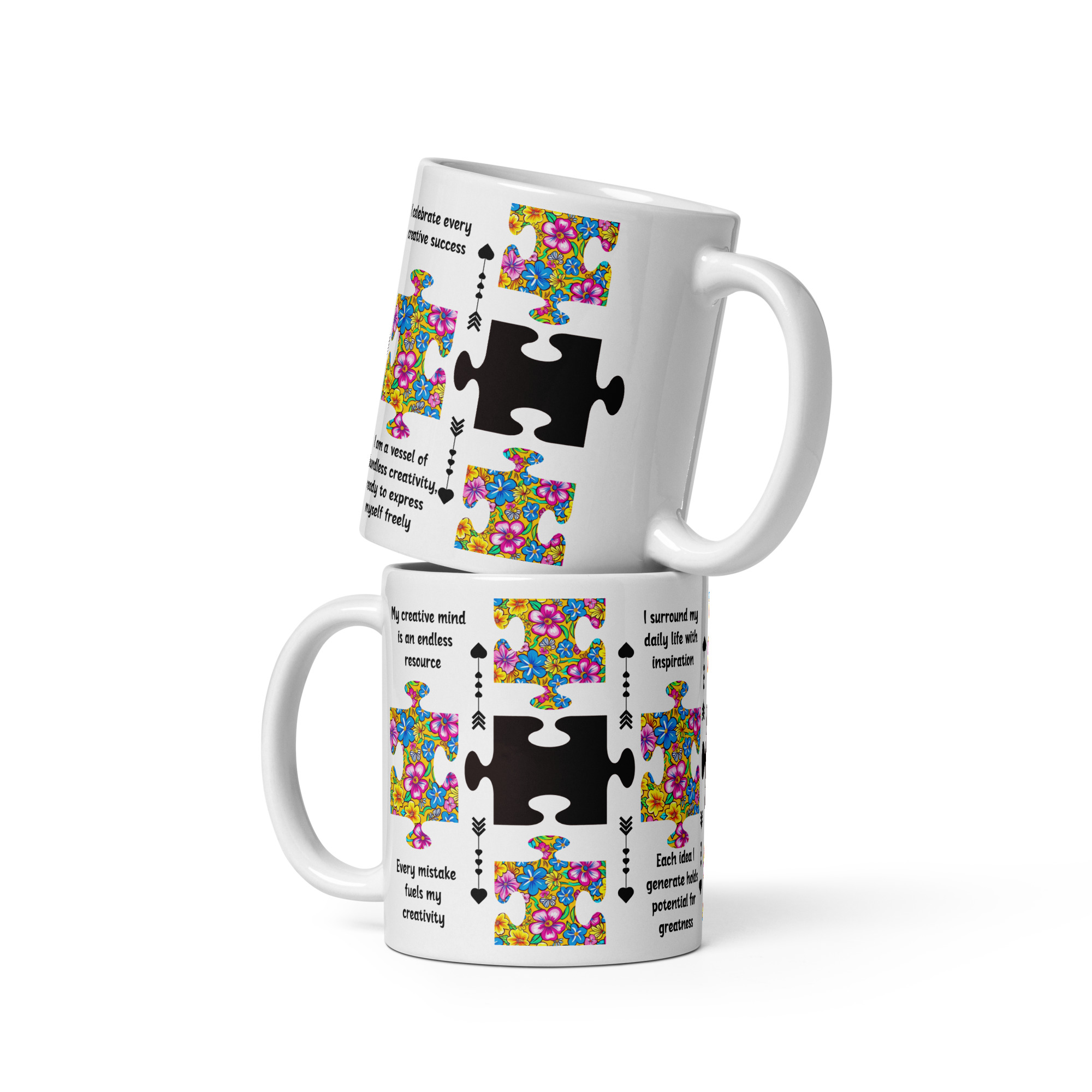 Mugs céramique exotique puzzle "positive mindset" avec affirmations positives 325ml