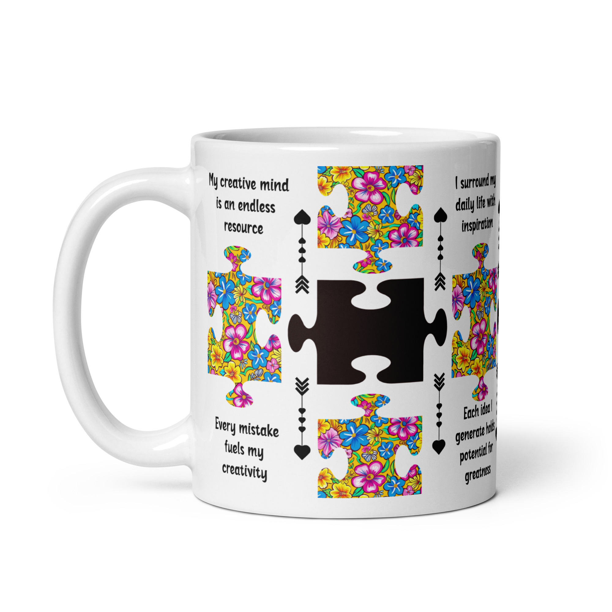 Mugs céramique exotique puzzle "positive mindset" avec affirmations positives 325ml