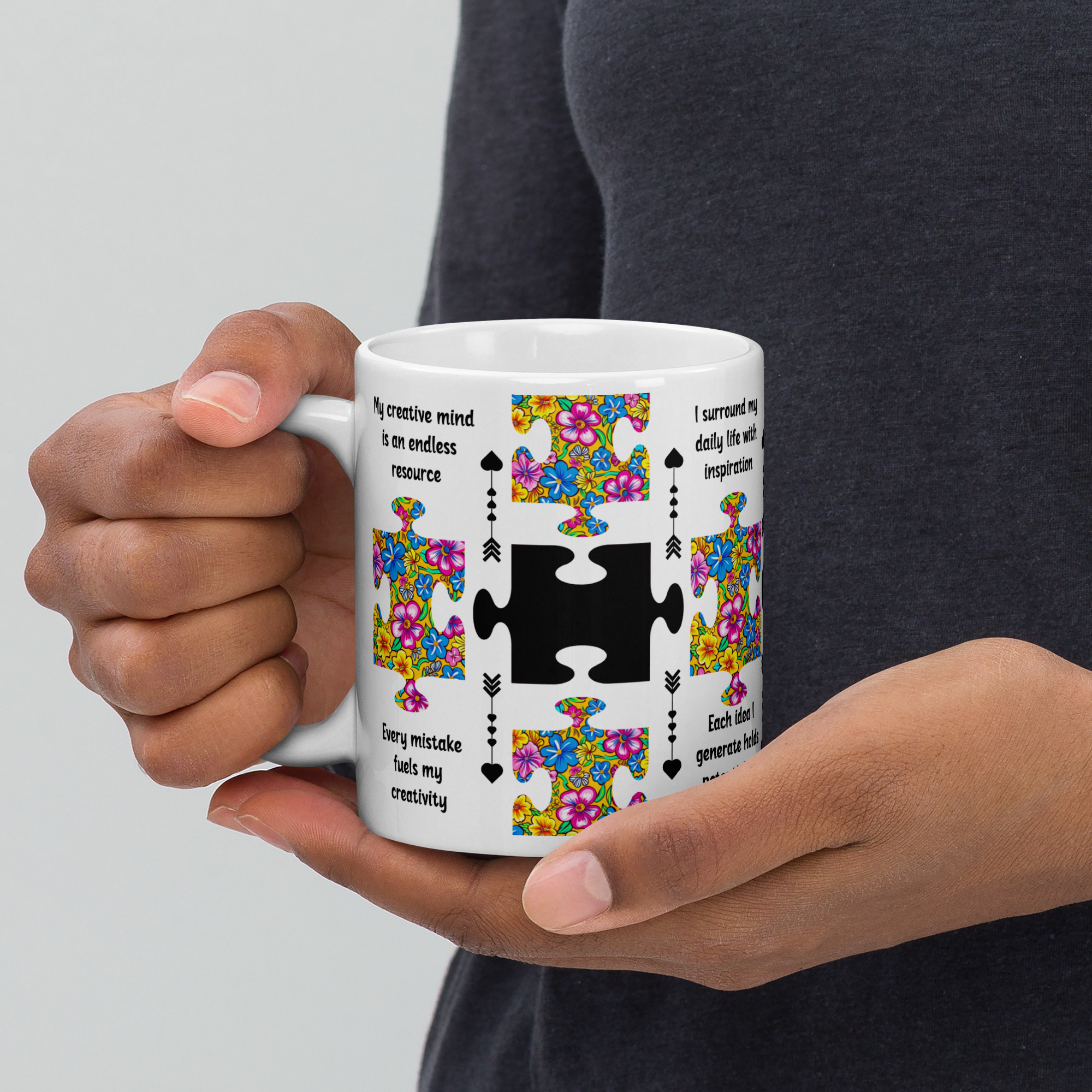 Mugs céramique exotique puzzle "positive mindset" avec affirmations positives 325ml
