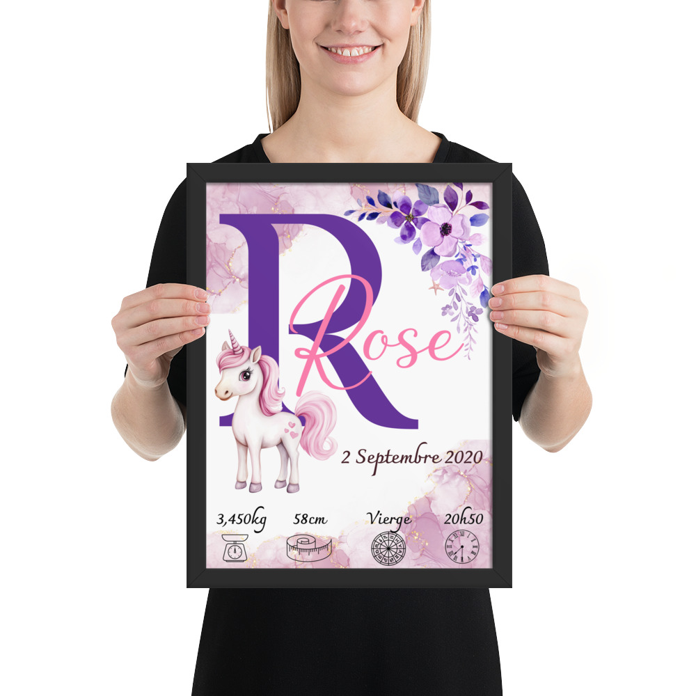 Affiche de naissance personnalisée Licorne, Cadeau pour enfant  