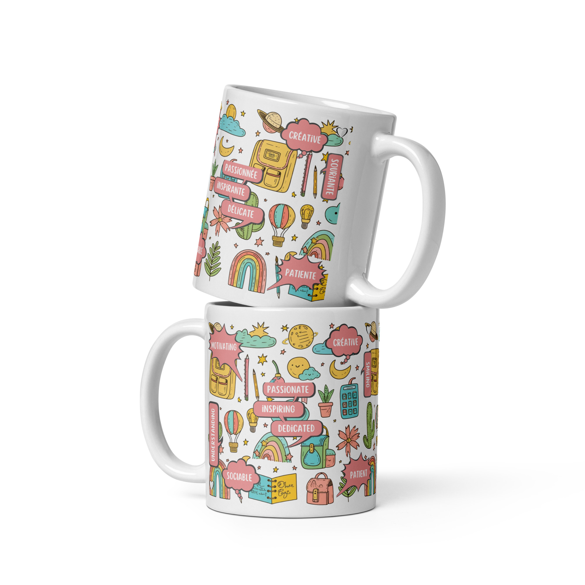 Mugs céramique maitre/Maitresse Motif kawaii avec affirmations positives 325ml