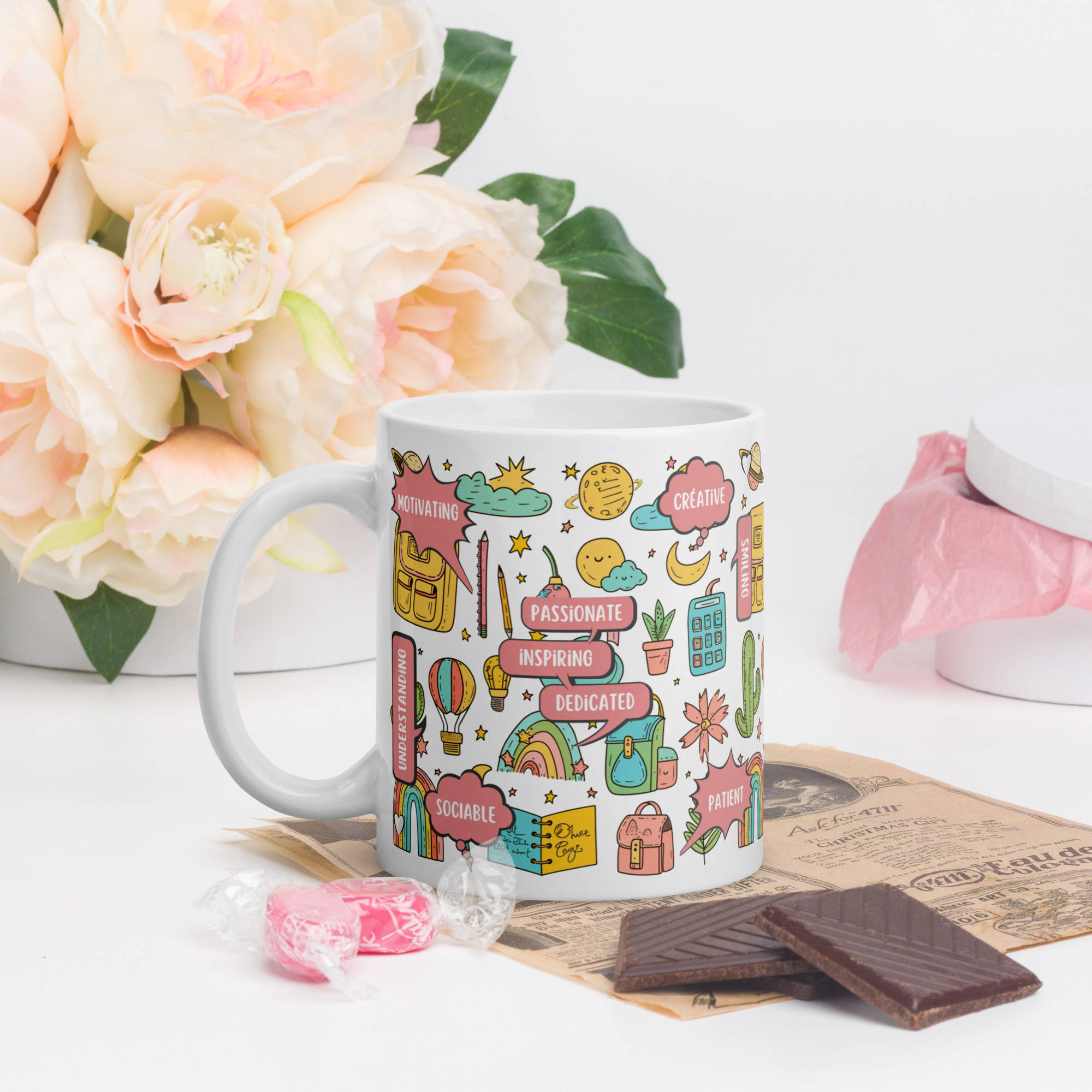 Mugs céramique maitre/Maitresse Motif kawaii avec affirmations positives 325ml
