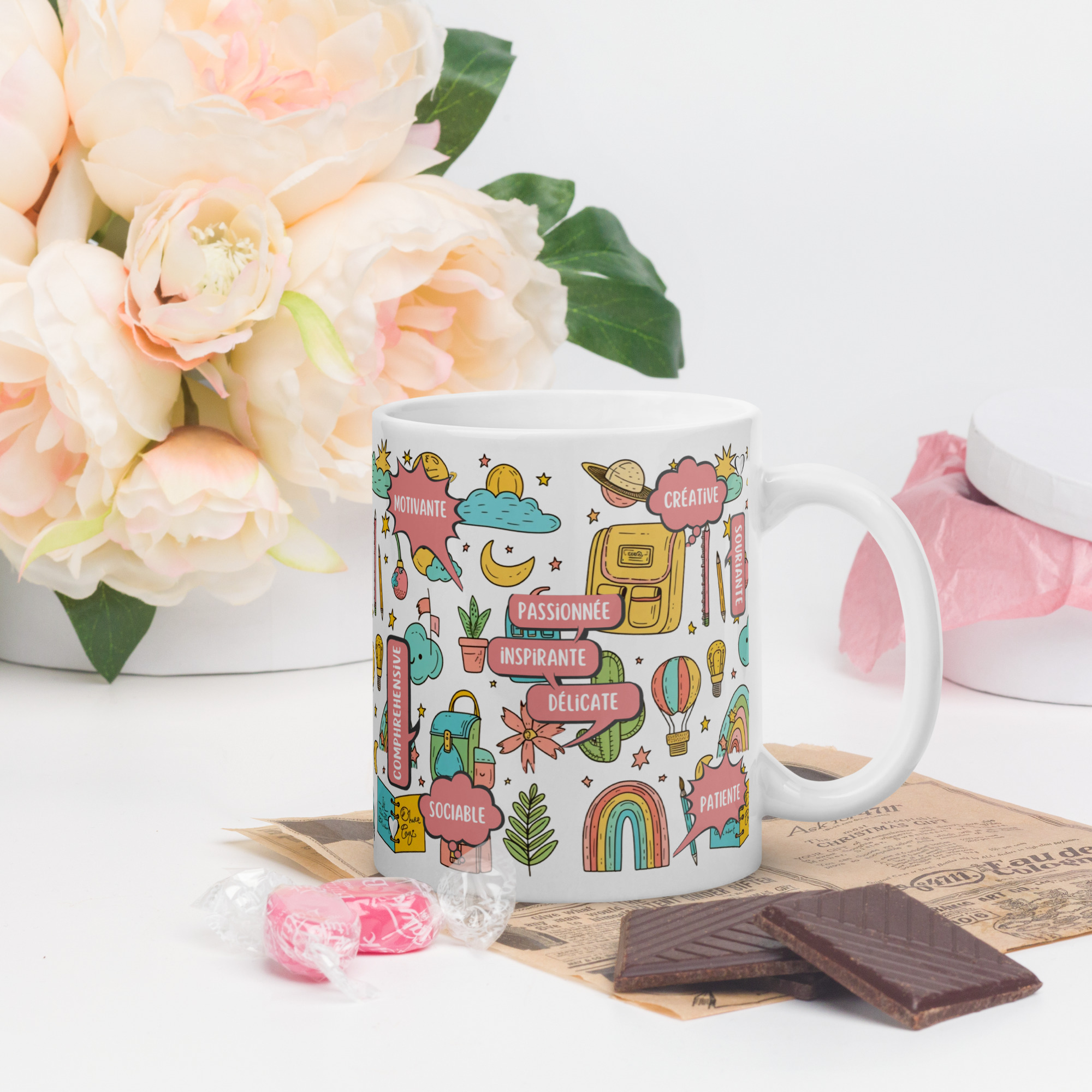 Mugs céramique maitre/Maitresse Motif kawaii avec affirmations positives 325ml