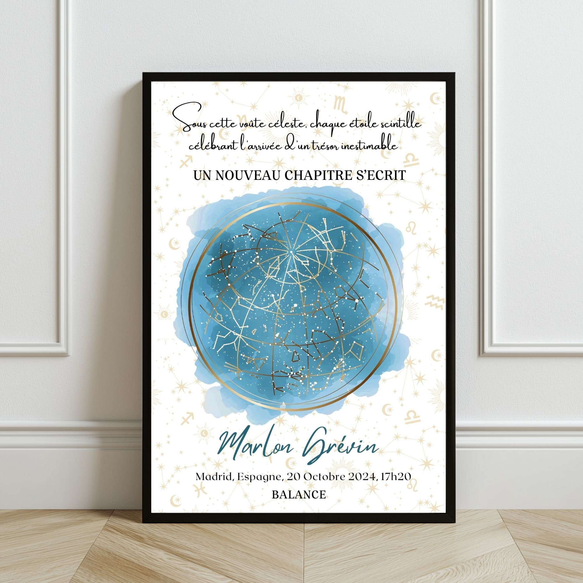 Affiche de naissance personnalisée Thème ''Constellation'' Cadeau pour enfant format 
