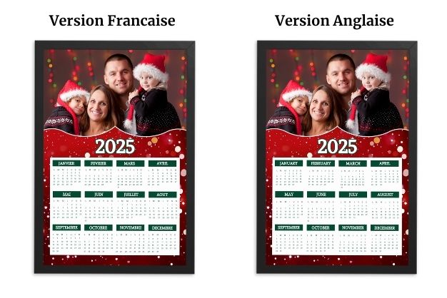 Calendrier Annuel personnalisé 2025 - Français ou anglais