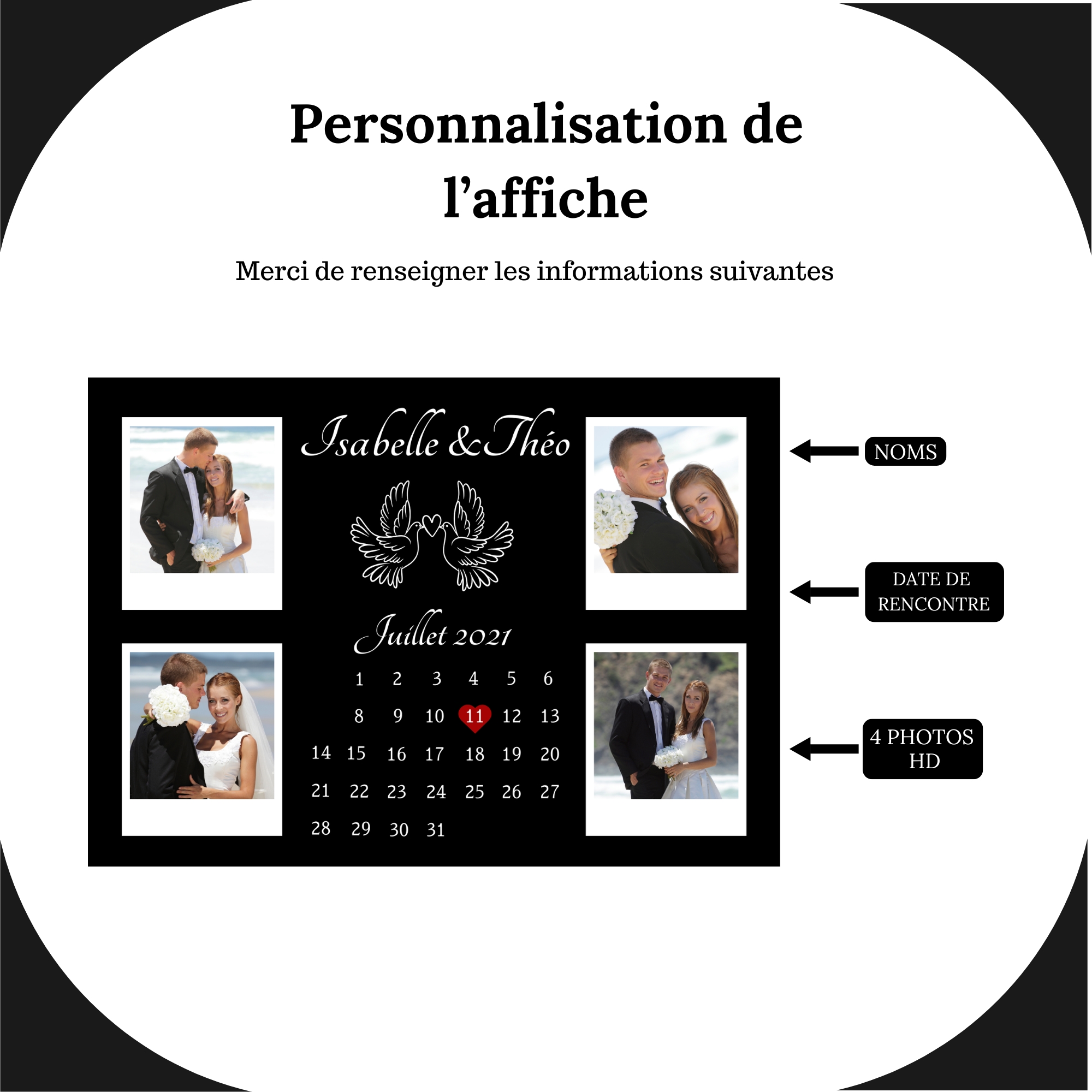 Affiches personnalisables couples avec photo "Reflets Croisés" Cadeau pour lui ou elle