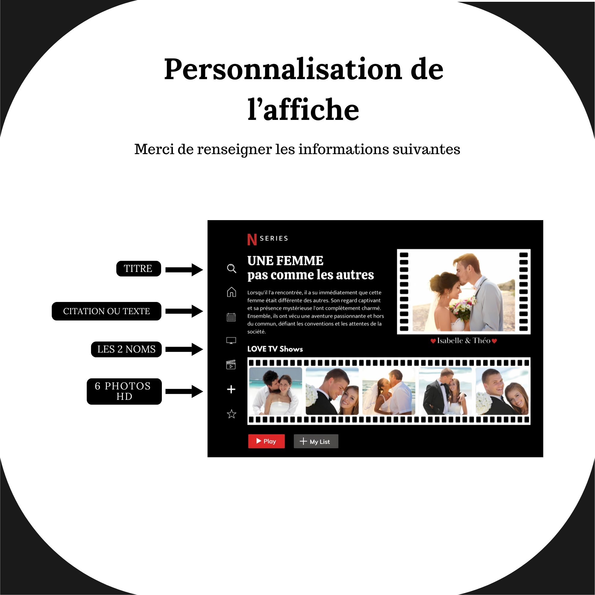Affiches personnalisables couples avec photo inspiration netflix, poster personnalisé film, Affiche de film personnalisée, Cadeau pour Elle ou lui, affiche de film