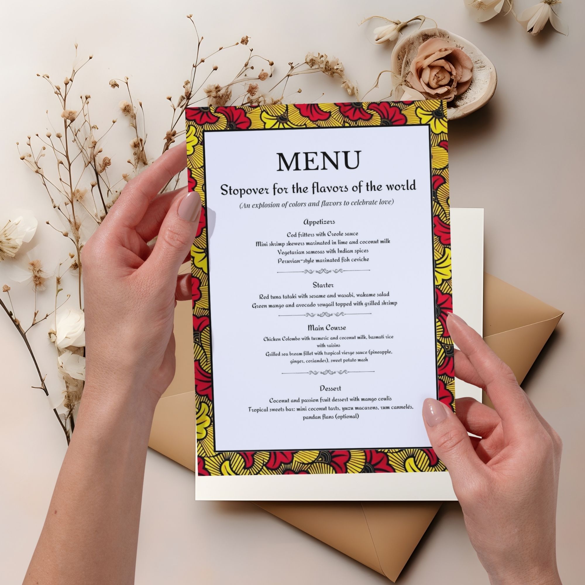 Faire-part de mariage digital africain wax, Invitation de mariage wax électronique, Template 100% personnalisable via Canva