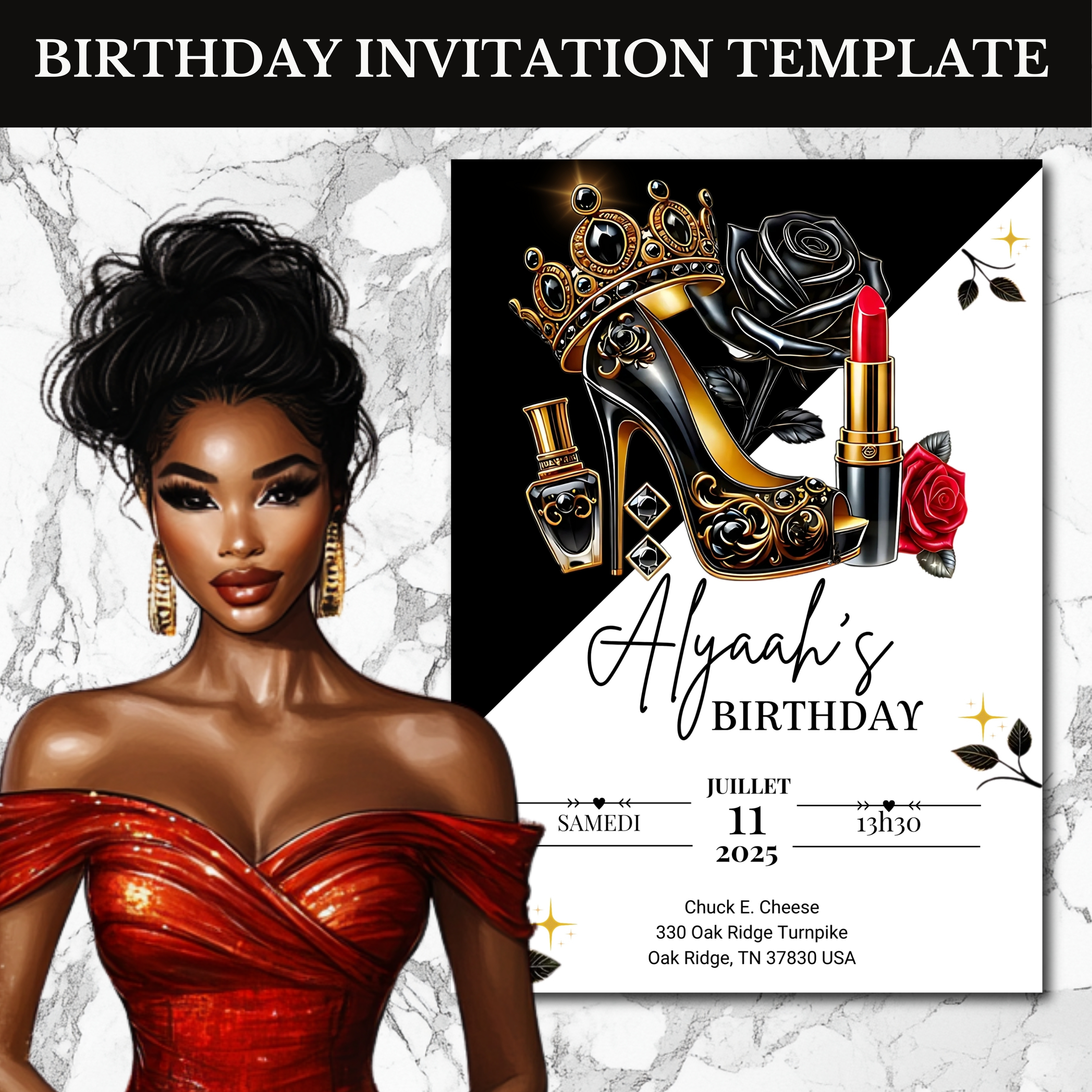 Invitation anniversaire femme talon aiguille 35 ans- invitation anniversaire numérique- cholo happy birthday-  cholo birthday