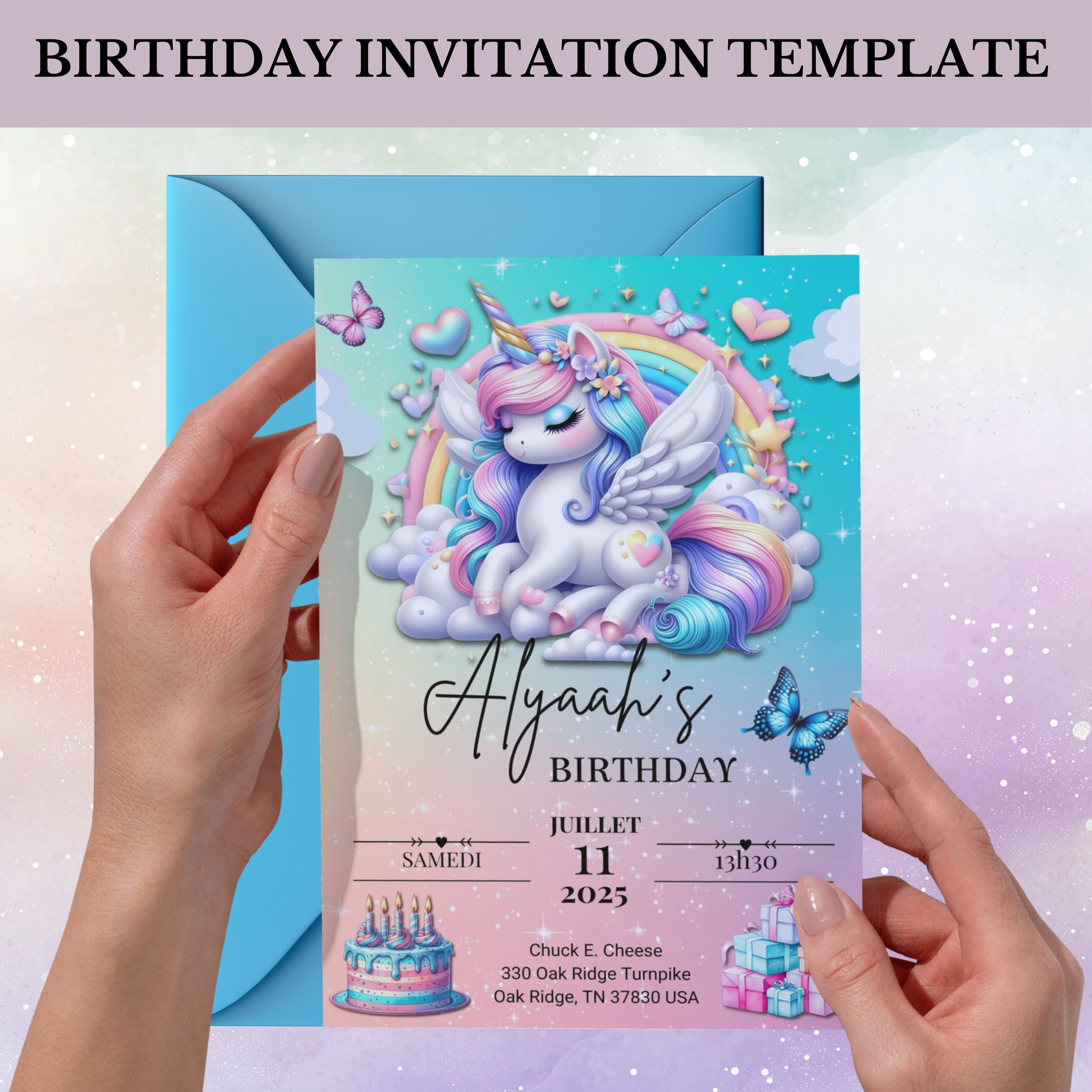 Invitation licorne digital - Bonus Vidéo- Carte à Imprimer pour Fête Enfant -Modèle Numérique Téléchargeable - Invitation licorne pour canva
