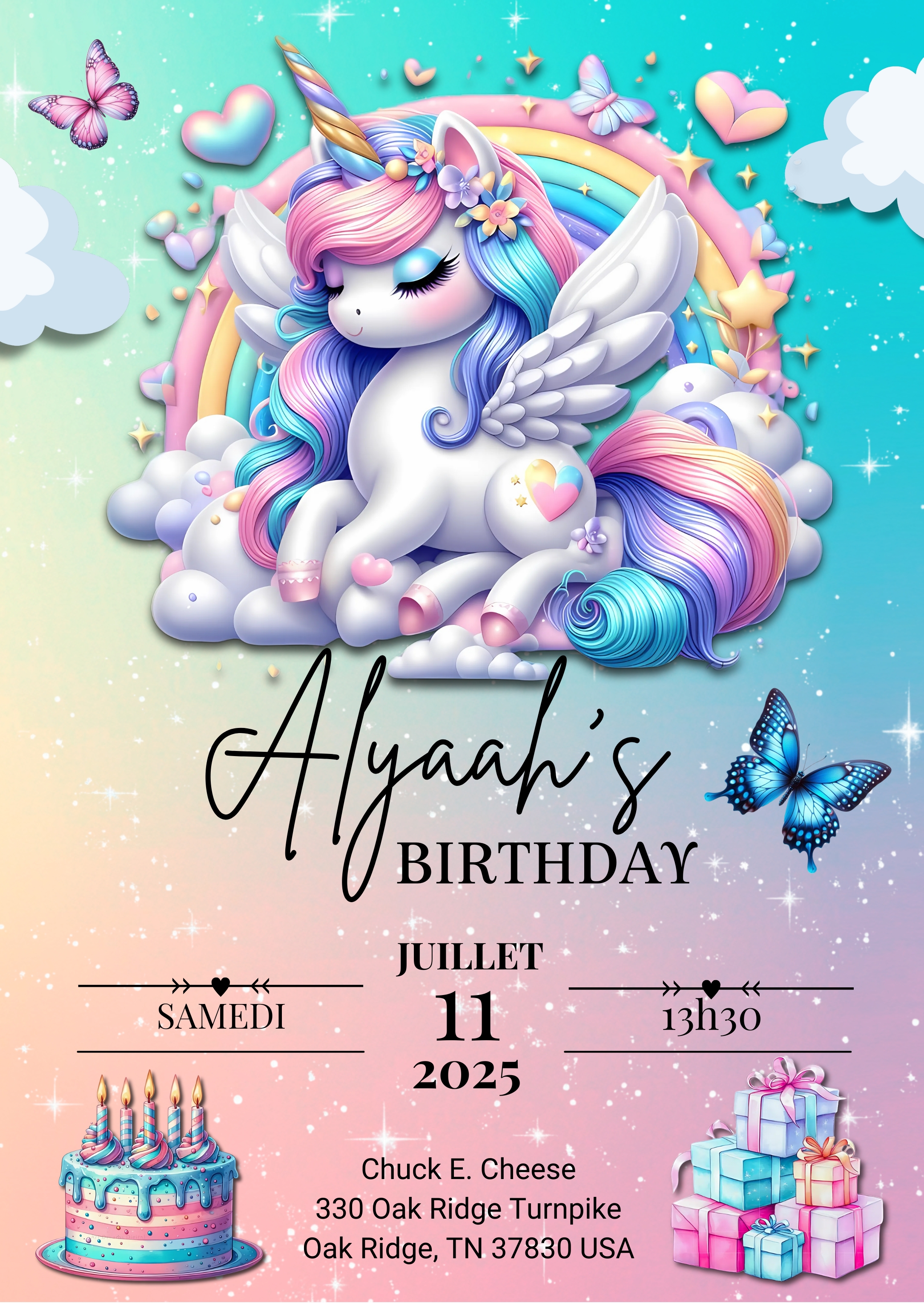 Invitation licorne digital - Bonus Vidéo- Carte à Imprimer pour Fête Enfant -Modèle Numérique Téléchargeable - Invitation licorne pour canva