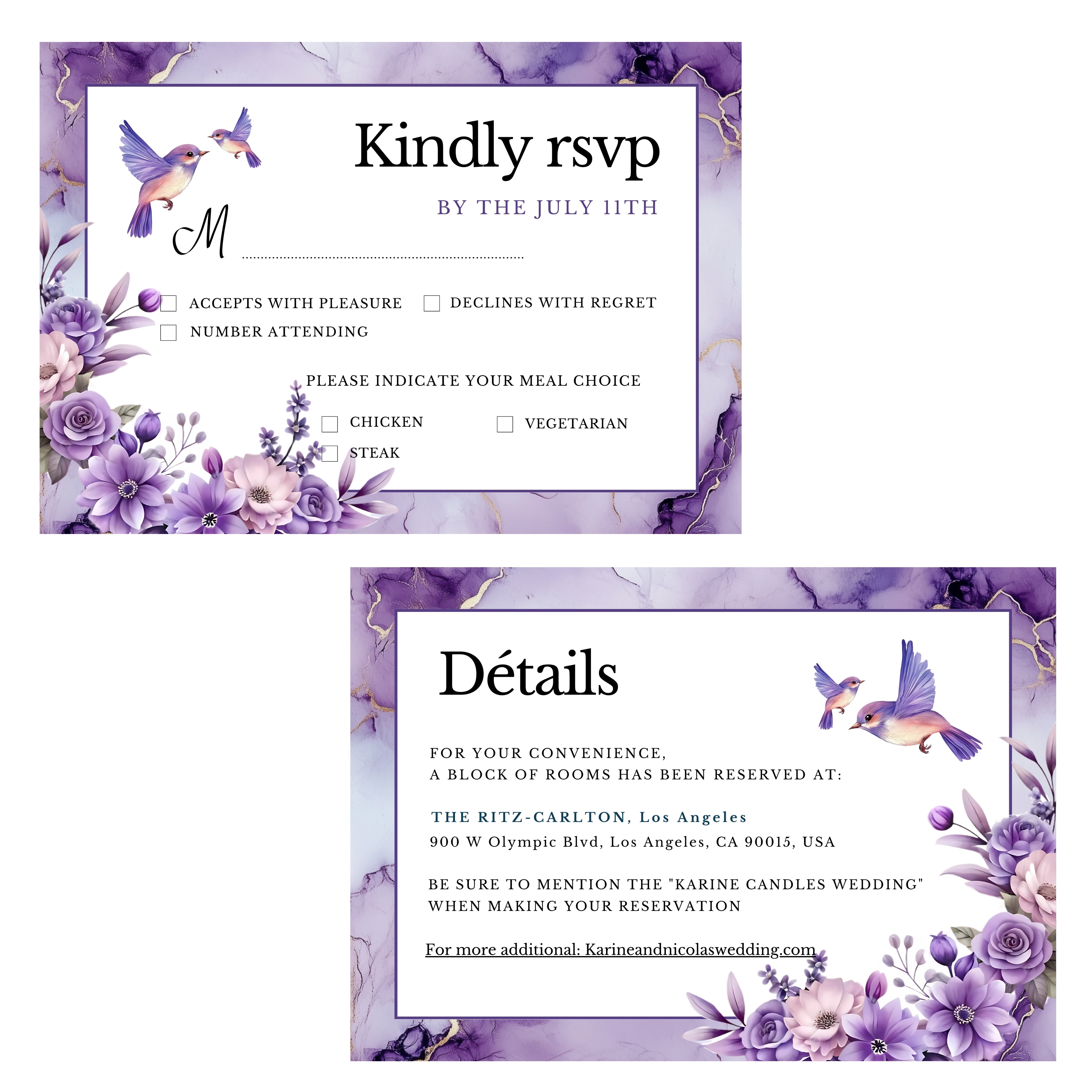 Faire-part de mariage floral Mauve Eternel personnalisable – Invitation numérique élégante – Modèle à imprimer fleurs mauves – Template mariage Canva