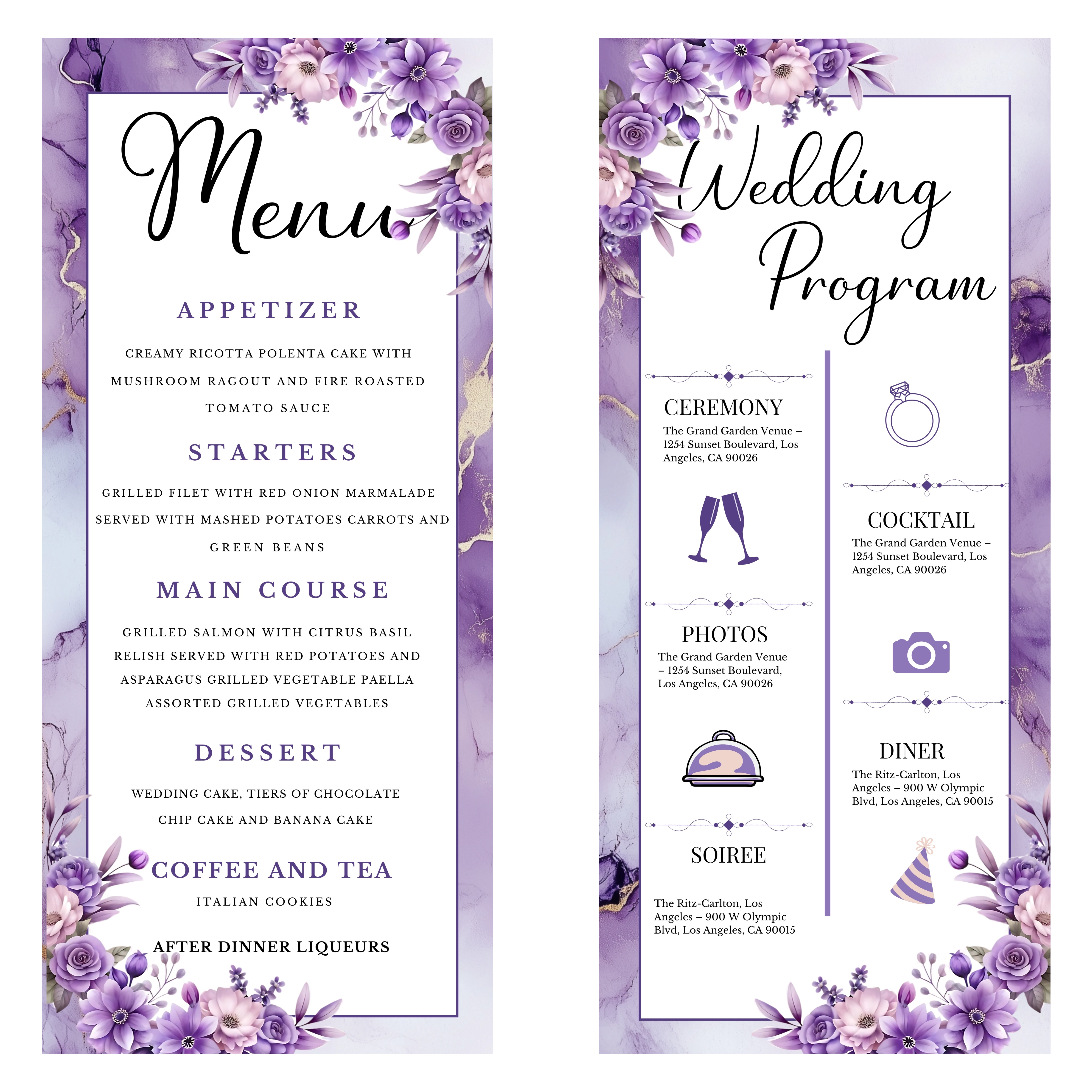 Faire-part de mariage floral Mauve Eternel personnalisable – Invitation numérique élégante – Modèle à imprimer fleurs mauves – Template mariage Canva