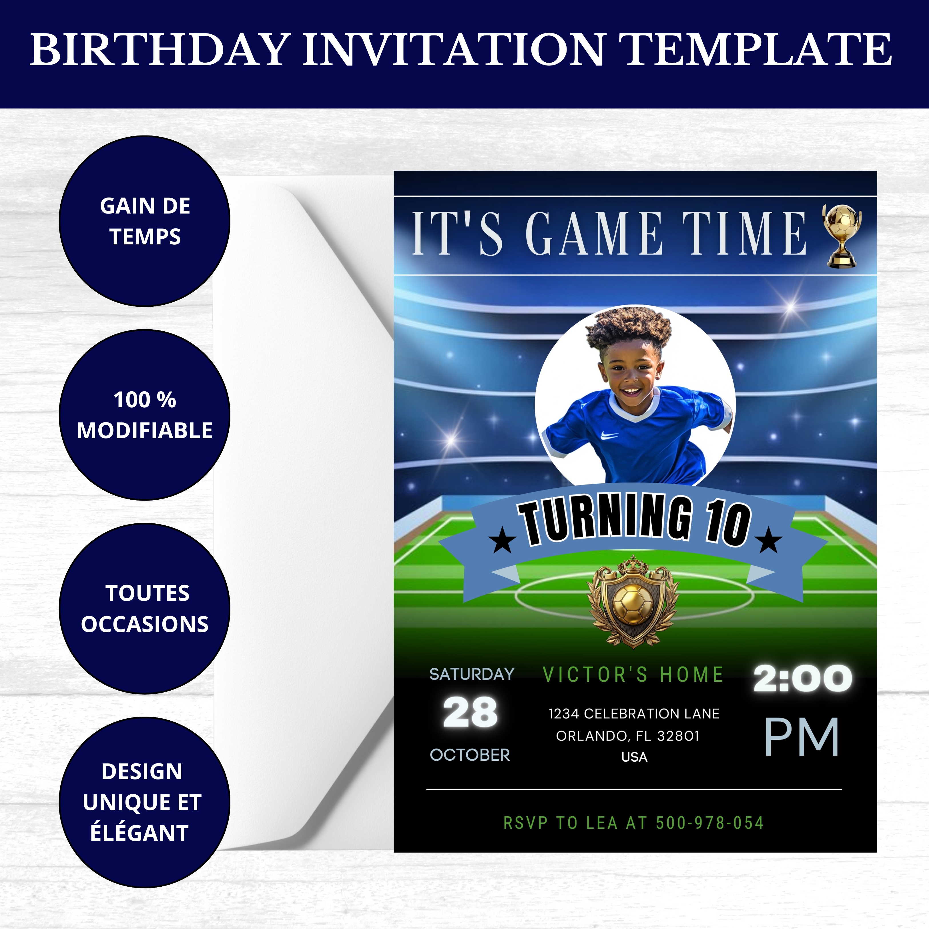 Invitation d'anniversaire football avec photo- Faire-part de football modifiable- carte d'anniversaire imprimable- invitation foot 