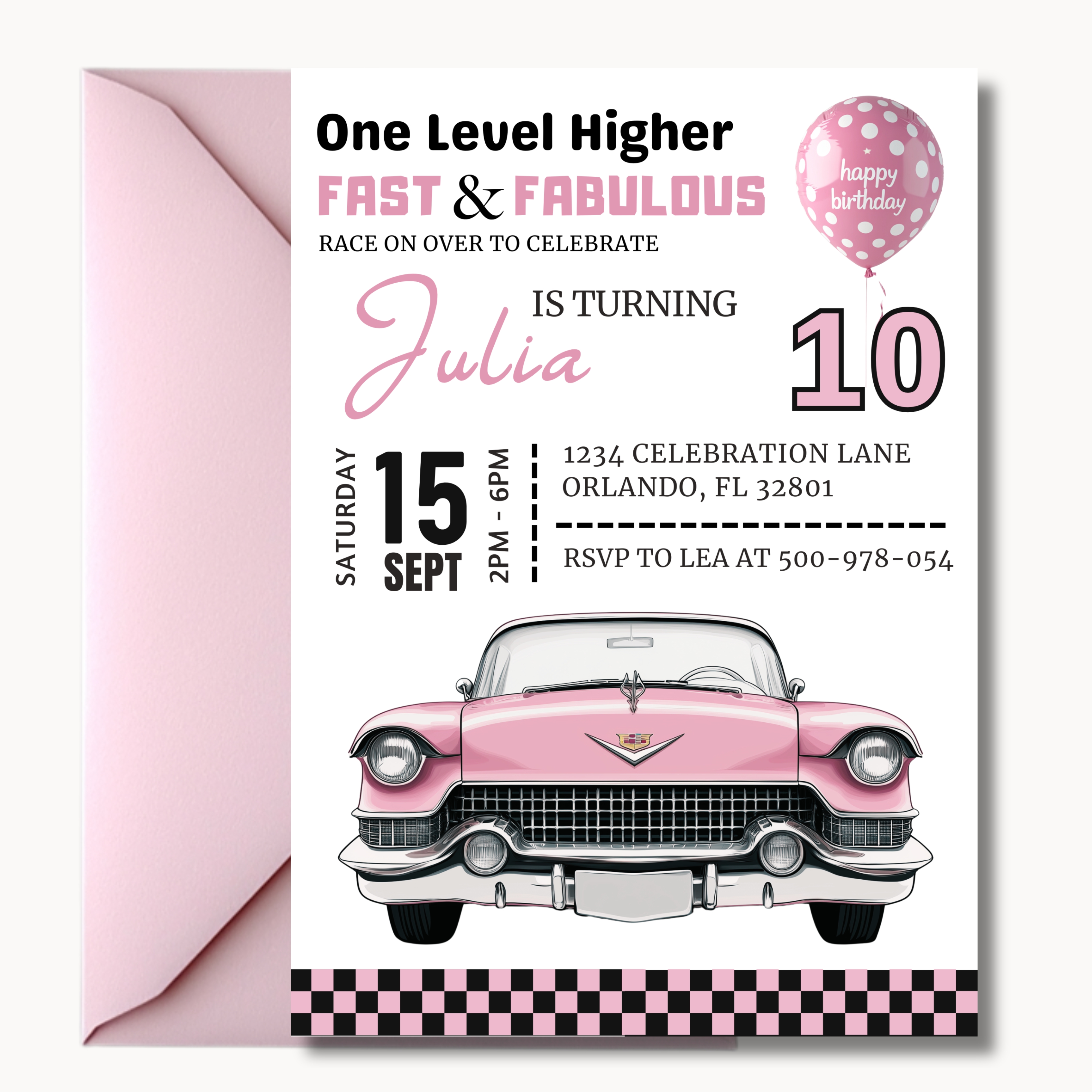 invitations d'anniversaire de voiture digital- faire part numérique anniversaire- faire part anniversaire fille 10ans- invitation voiture
