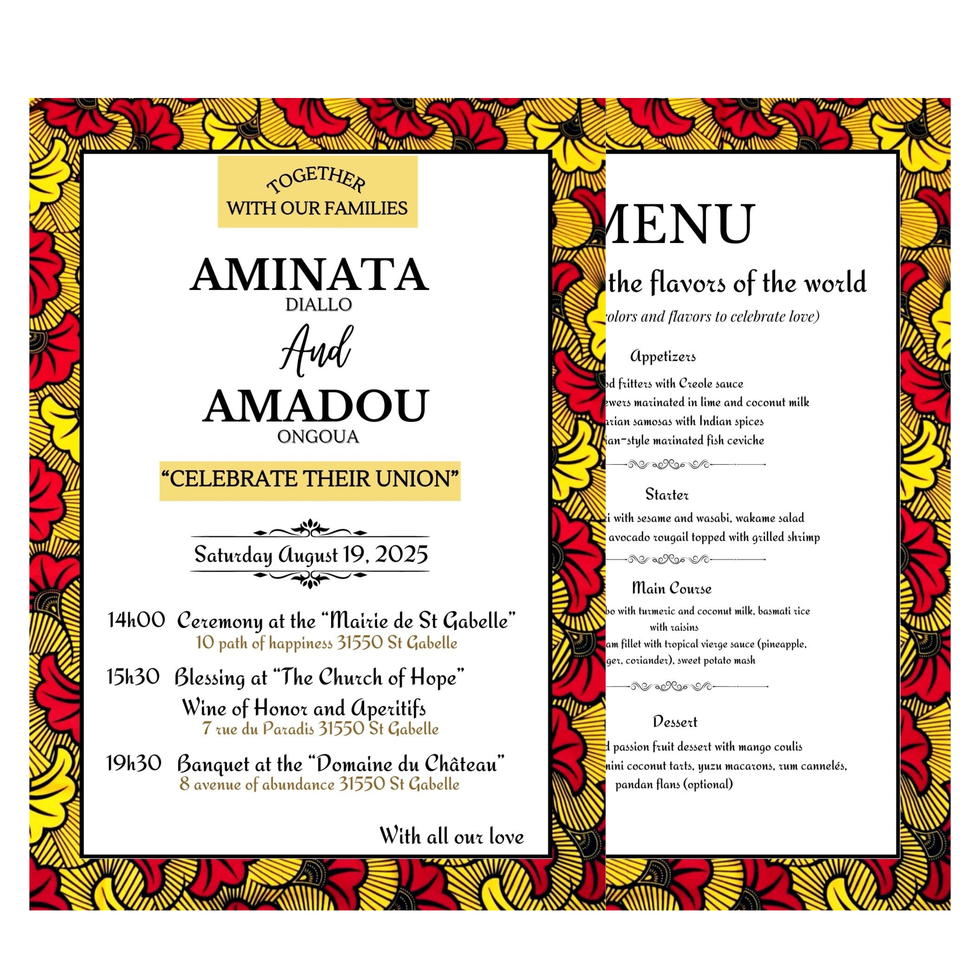 Faire-part de mariage digital africain wax, Invitation de mariage wax électronique, Template 100% personnalisable via Canva