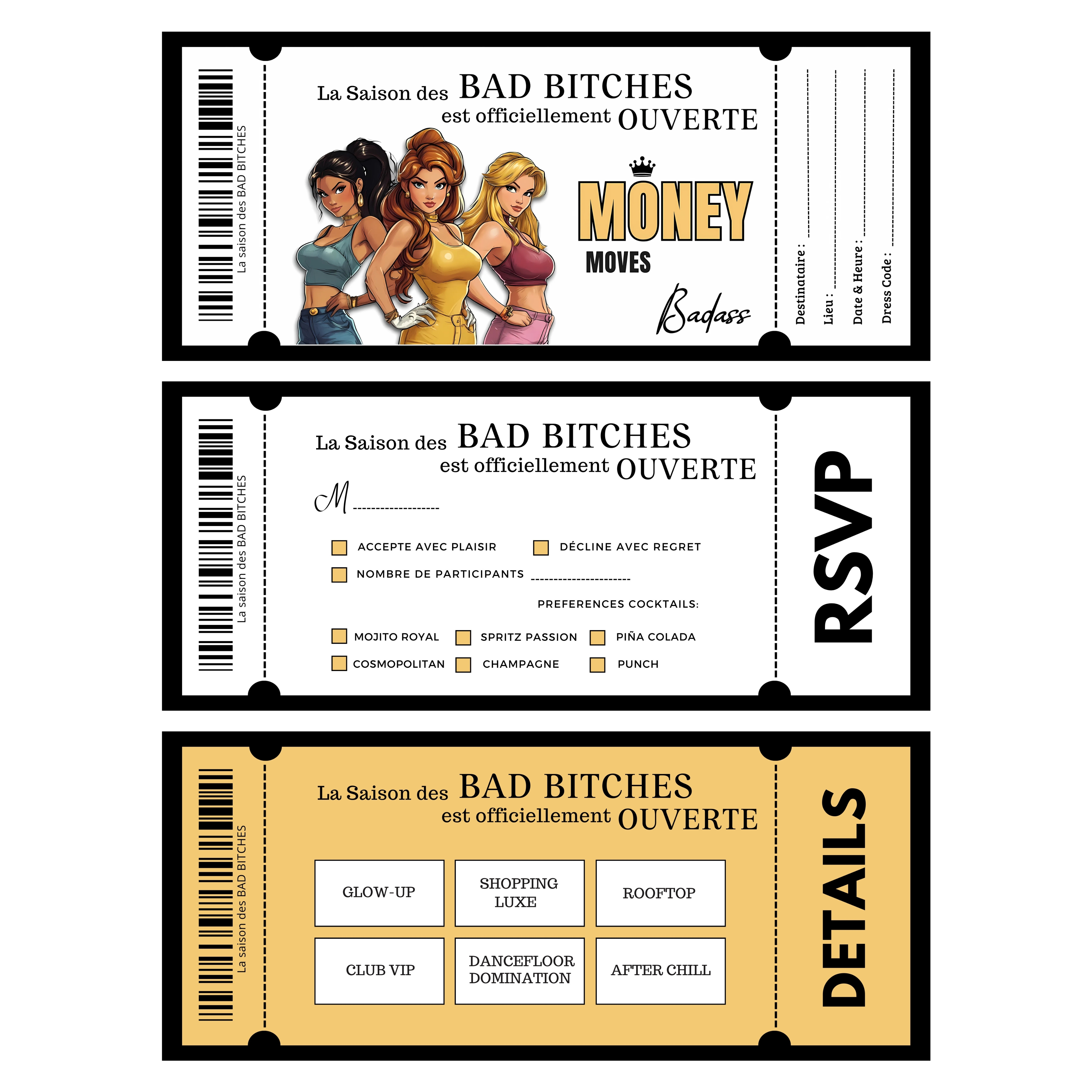 Invitation Ticket - Carte VIP Personnalisable - Invitation Anniversaire, Événement, Fête - Modèle à Imprimer, Ticket soirée entre Besties