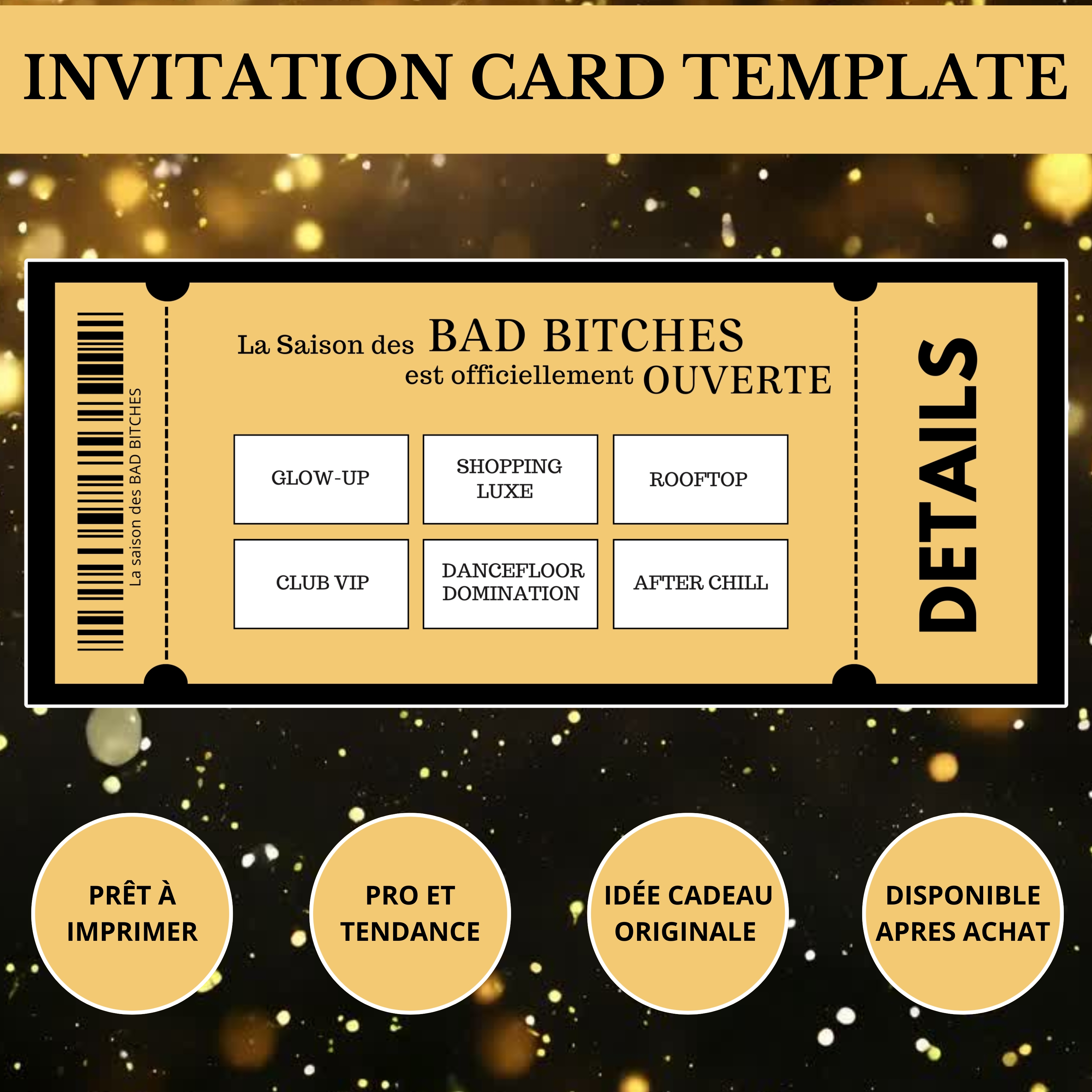 Invitation Ticket - Carte VIP Personnalisable - Invitation Anniversaire, Événement, Fête - Modèle à Imprimer, Ticket soirée entre Besties