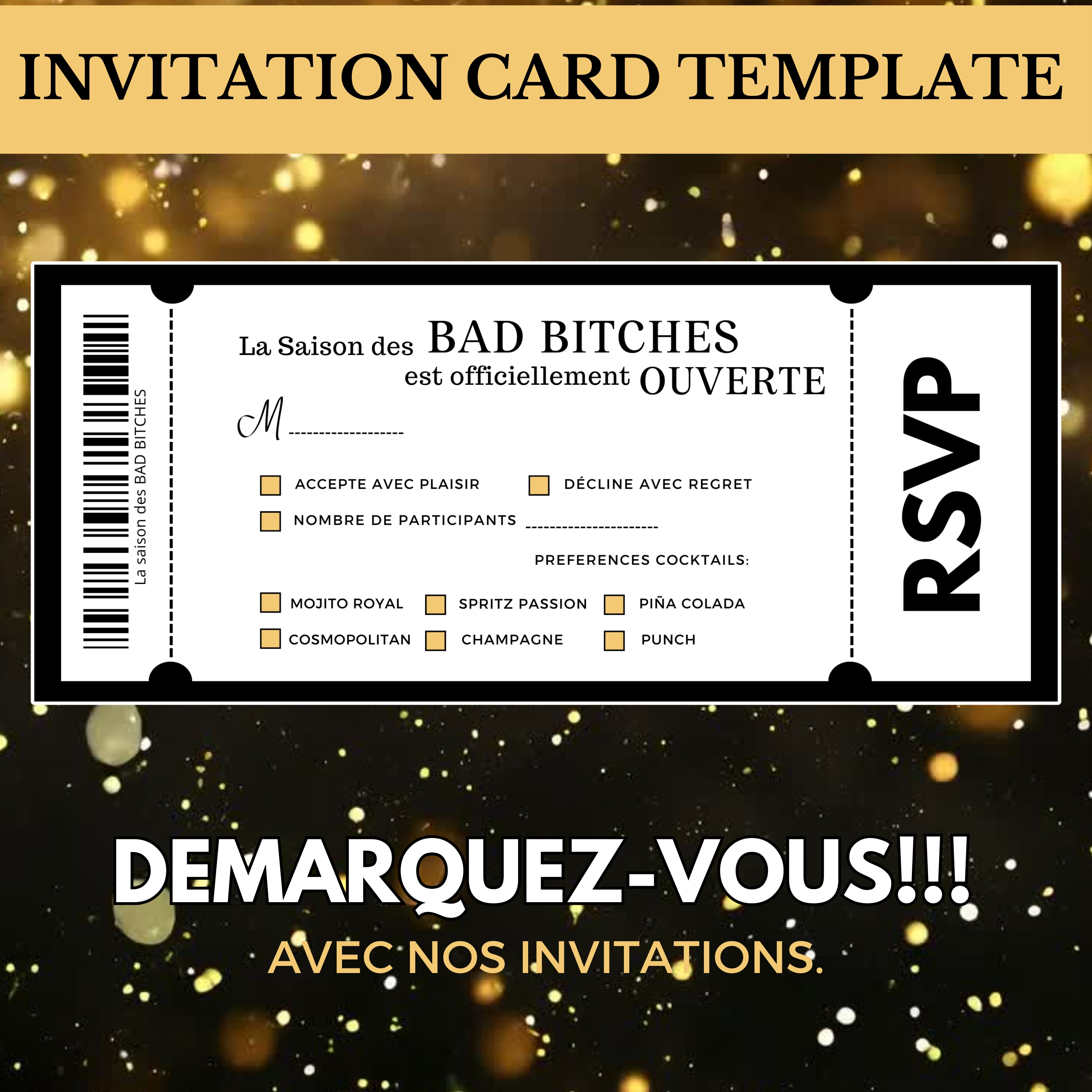 Invitation Ticket - Carte VIP Personnalisable - Invitation Anniversaire, Événement, Fête - Modèle à Imprimer, Ticket soirée entre Besties