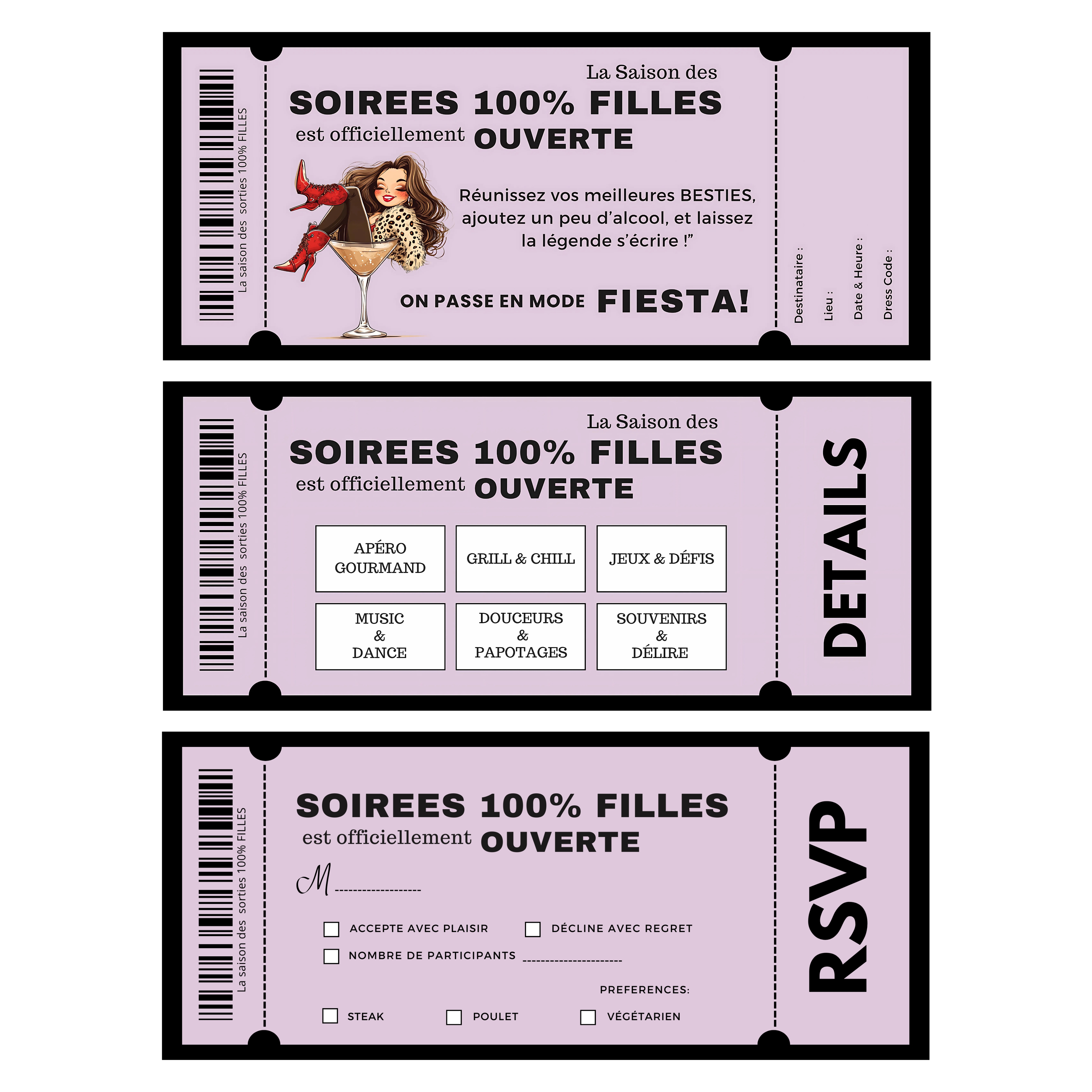Invitation Ticket - Carte VIP Personnalisable - Invitation Anniversaire, Événement, Fête - Modèle à Imprimer, Ticket soirée entre Besties