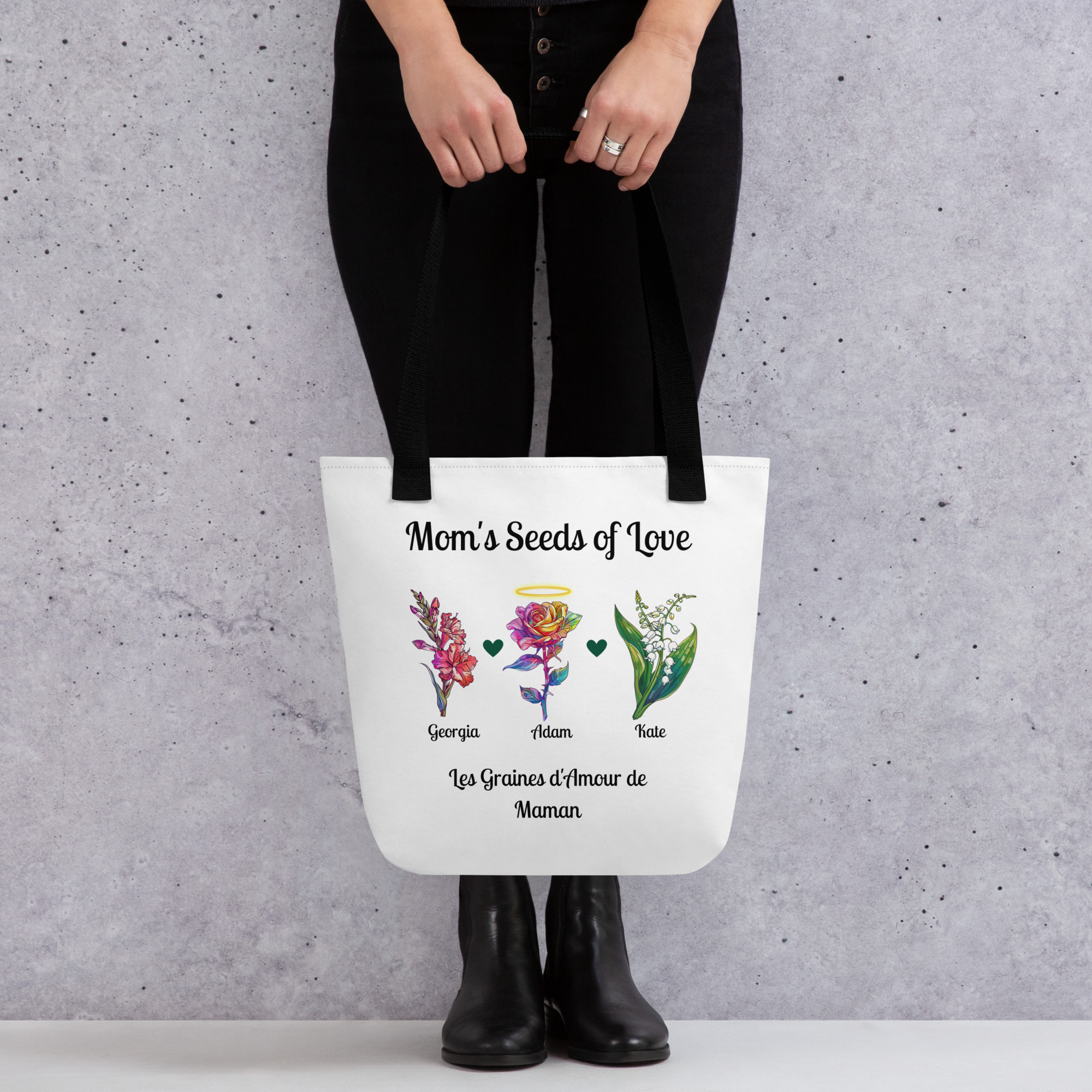 TOTE BAG PERSONNALISABLE "Les graines d amour de maman"- Cadeau Fêtes des Mères/Grands mères- Idée cadeau original