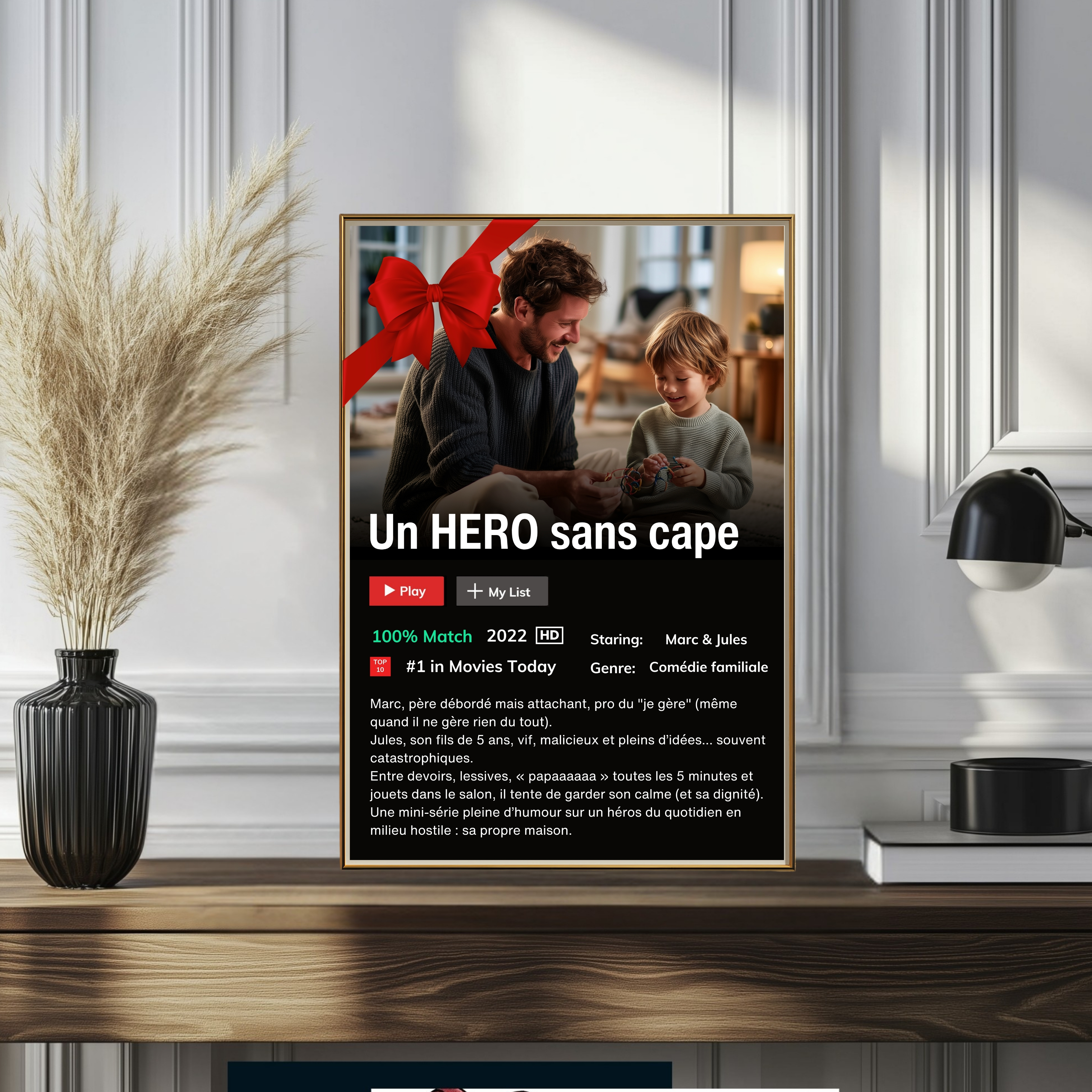 Affiche fête des pères personnalisé: cadeaux fêtes des pères avec photo style Netflix- Cadeau original et unique- Printable instantané
