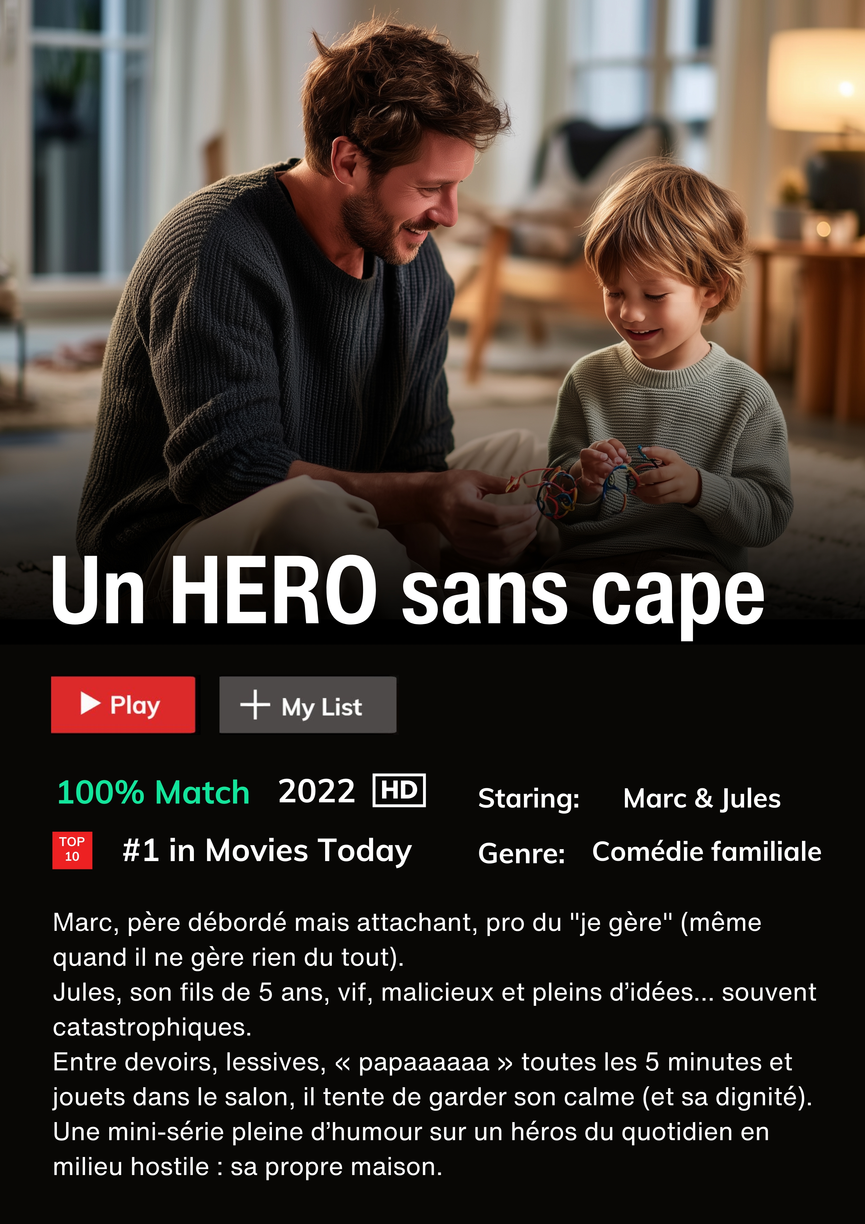 Affiche fête des pères personnalisé: cadeaux fêtes des pères avec photo style Netflix- Cadeau original et unique- Printable instantané