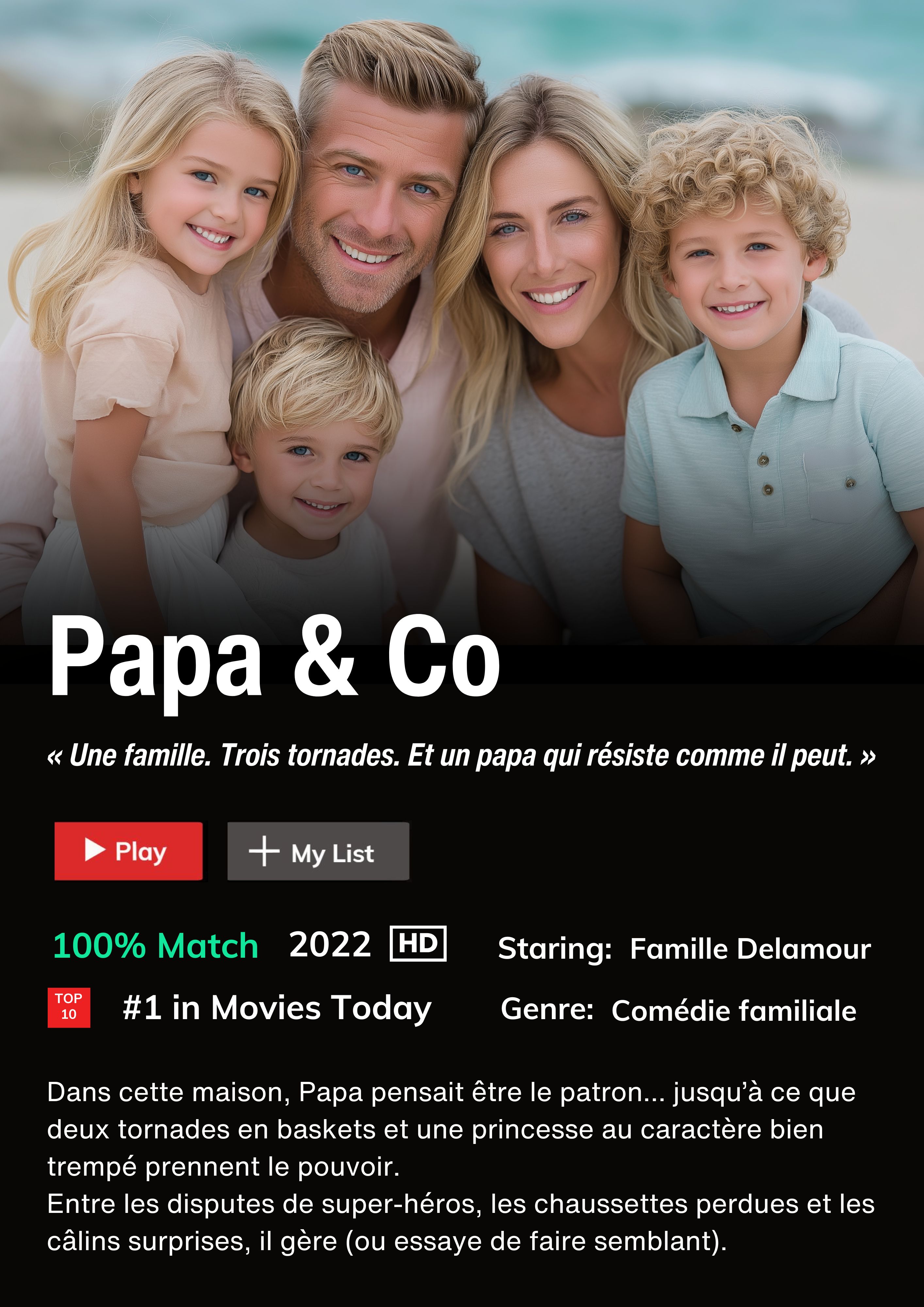 Affiche fête des pères personnalisé: cadeaux fêtes des pères avec photo style Netflix- Cadeau original et unique- Printable instantané