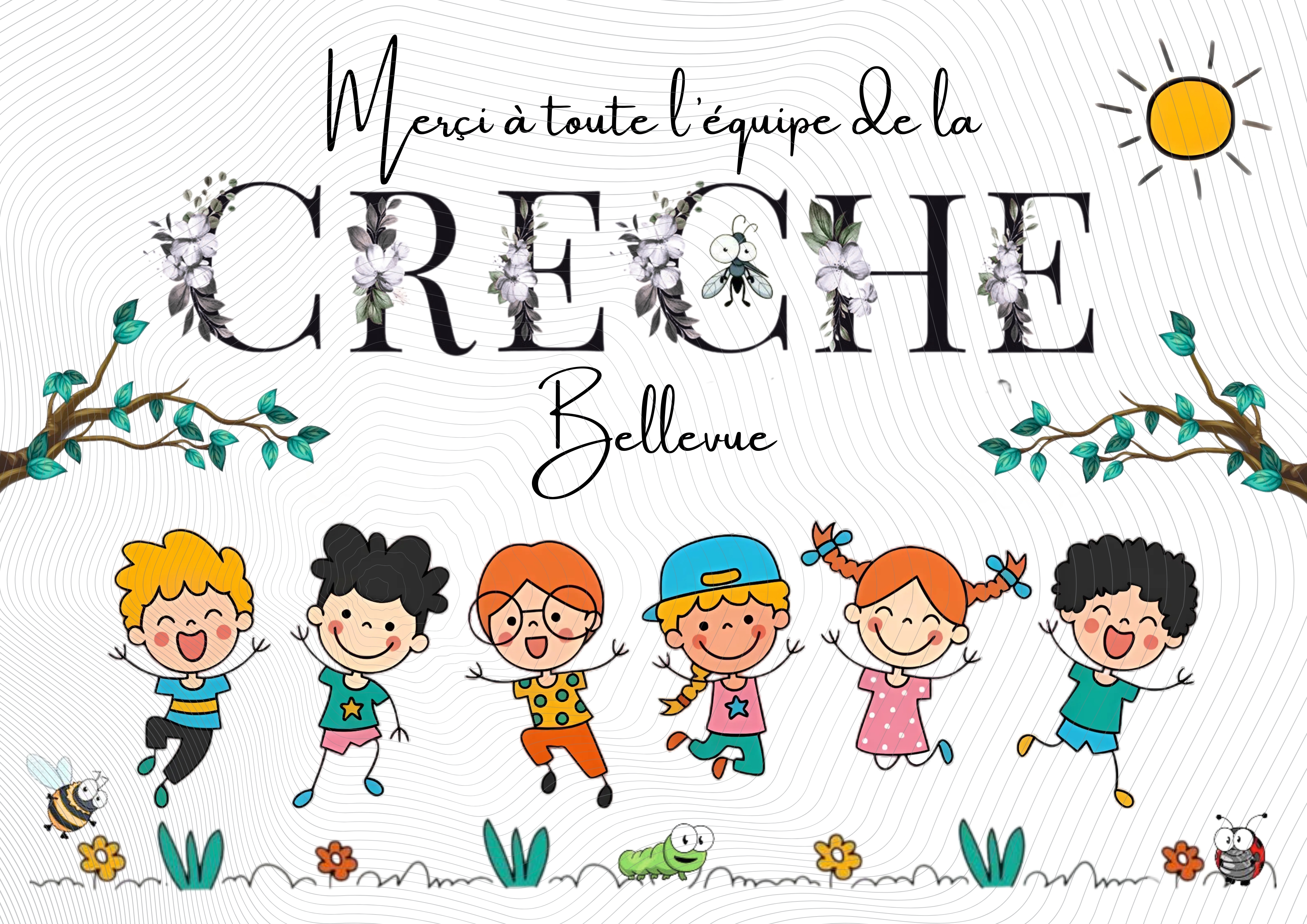 Cadeau unique de Fin d'Année 2025 pour crèche, maîtresse, atsem, nounou, Affiche personnalisée de remerciements pour personnel pédagogique