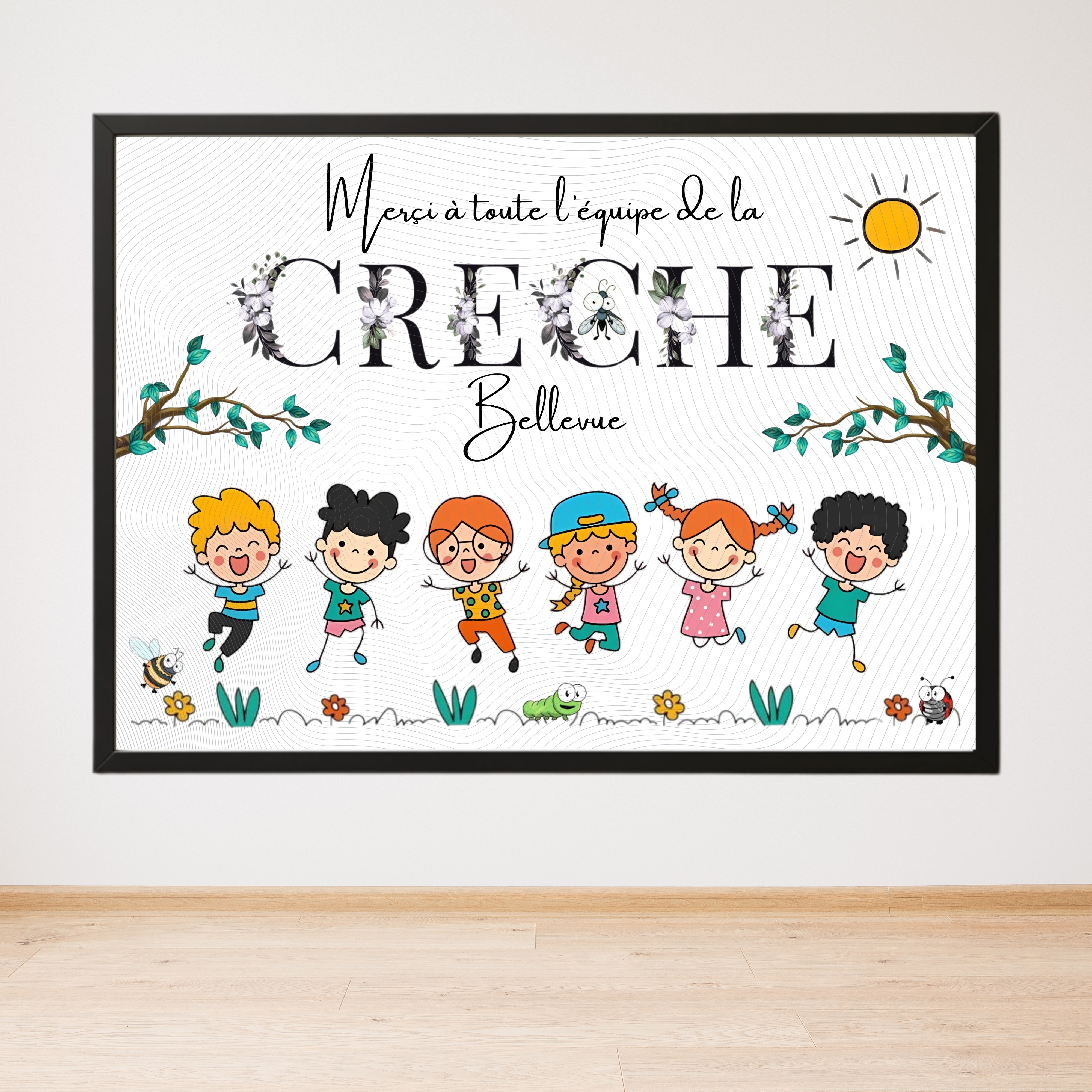 Cadeau unique de Fin d'Année 2025 pour crèche, maîtresse, atsem, nounou, Affiche personnalisée de remerciements pour personnel pédagogique