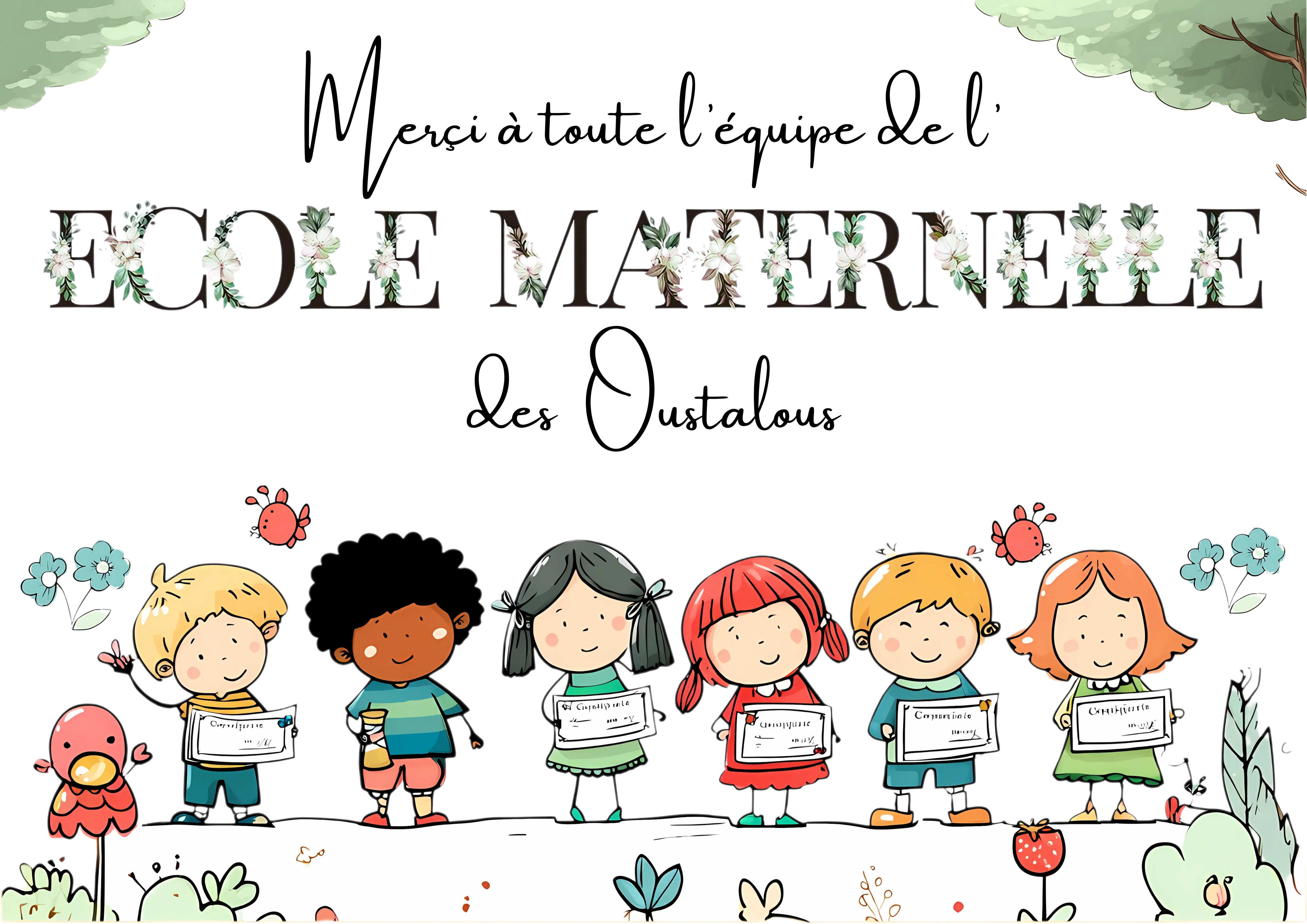 Cadeau unique de Fin d'Année 2025 pour Ecole maternelle, maîtresse, atsem, nounou, Affiche personnalisée de remerciements pour personnel pédagogique