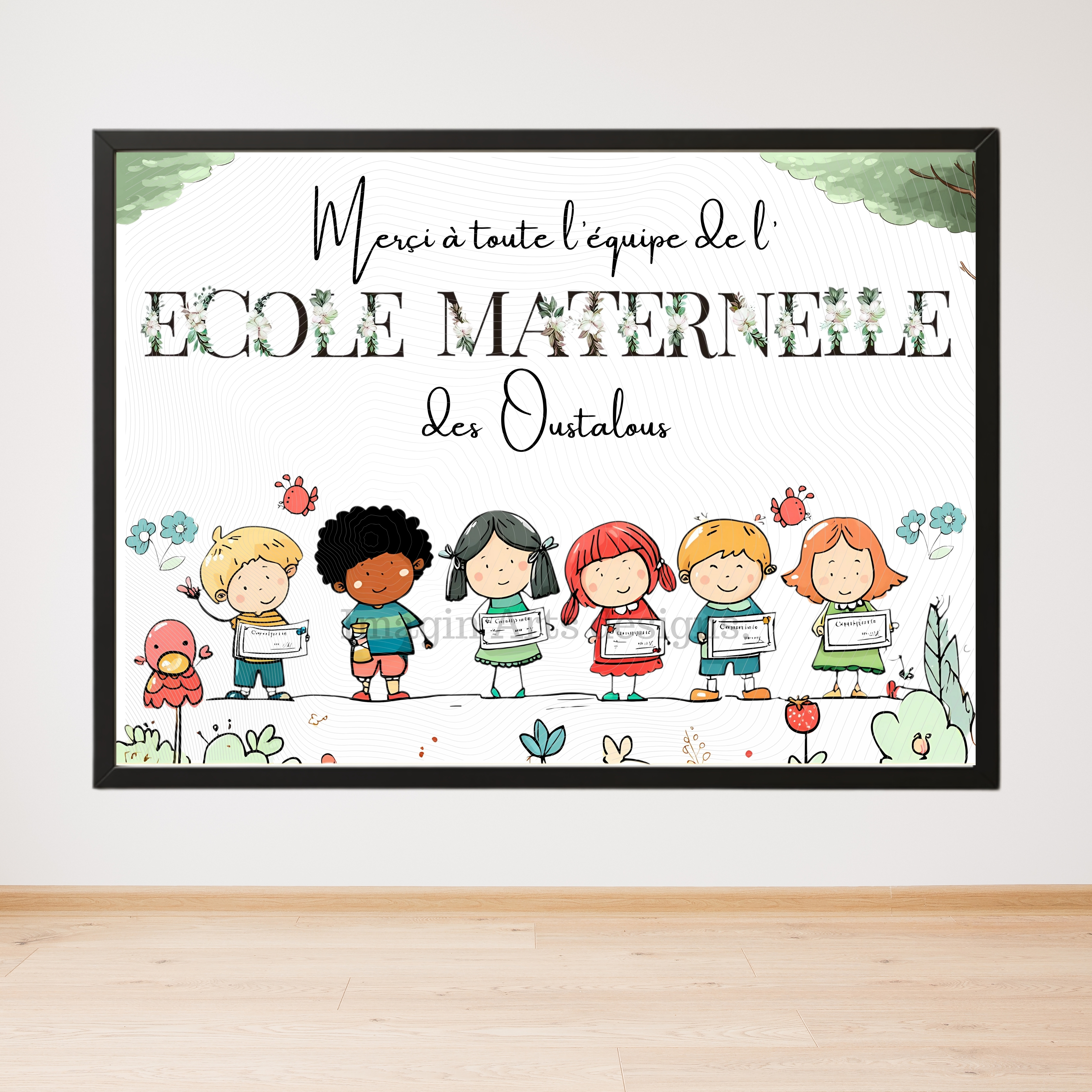 Cadeau unique de Fin d'Année 2025 pour Ecole maternelle, maîtresse, atsem, nounou, Affiche personnalisée de remerciements pour personnel pédagogique