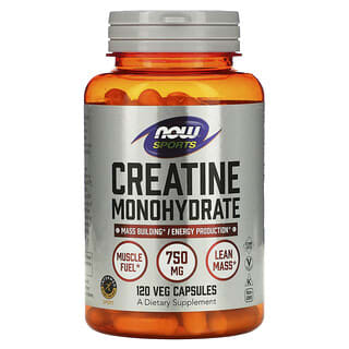NOW Foods, Sports, Monohidrato de creatina, 4500 mg, 120 capsulas vegetales (750 mg por capsula)