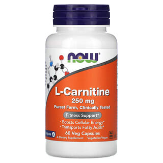 NOW Foods, L-carnitina, 250 mg, 60 capsulas vegetales