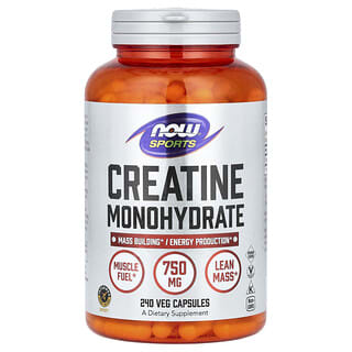 NOW Foods, Sports, Monohidrato de creatina, 4500 mg, 240 capsulas vegetales (750 mg por capsula)