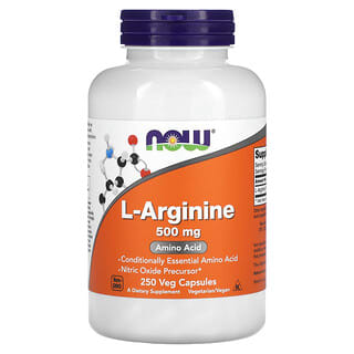 NOW Foods, L-arginina, 500 mg, 250 capsulas vegetales