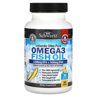 BioSchwartz, Aceite de pescado con omega-3, Sabor a limon, 1200Źmg de EPA y 900Źmg de DHA, 90Źcapsulas blandas
