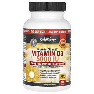 BioSchwartz, Vitamina D3 de concentracion superior, 5000 UI, 360 capsulas blandas